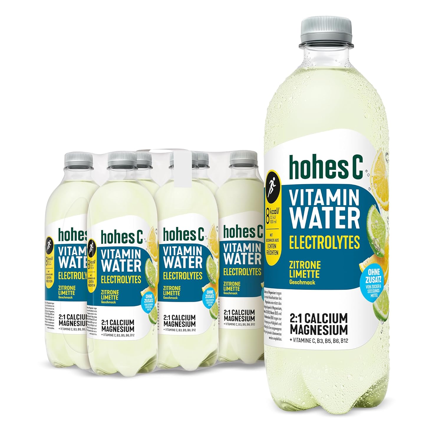hohes C Vitamin Water Protect Limette & Ingwer (6 x 750ml), für dein Immunsystem: Vitamin C, D, E + Zink, gegen oxidativen Stress, nur 6kcal/100ml, ohne Zuckerzusatz & Süßungsmittel, vegan