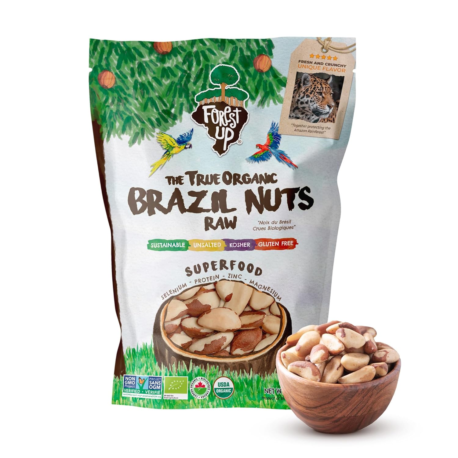Snack The True Organic Brazil Nuts 15 oz – Raw and Unsalted – Kosher – Healthy – Rich in Vegetable Protein – Harvested in Amazon Rainforest – Fresh, Vegan, and Gluten Free – Forest Up