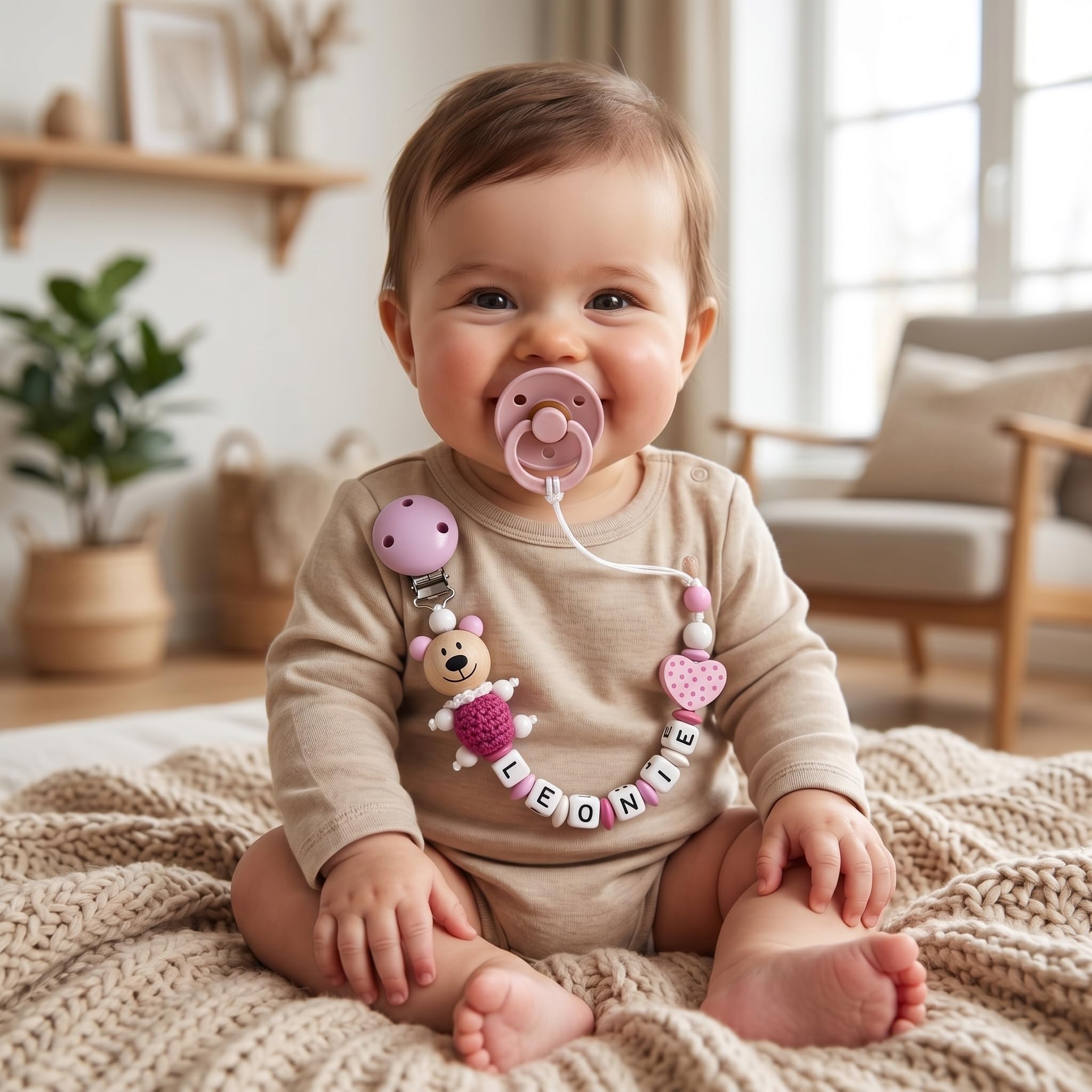 Schnullerband mit Namen für Mädchen & Jungen personalisierte Baby Geschenke (Blau)
