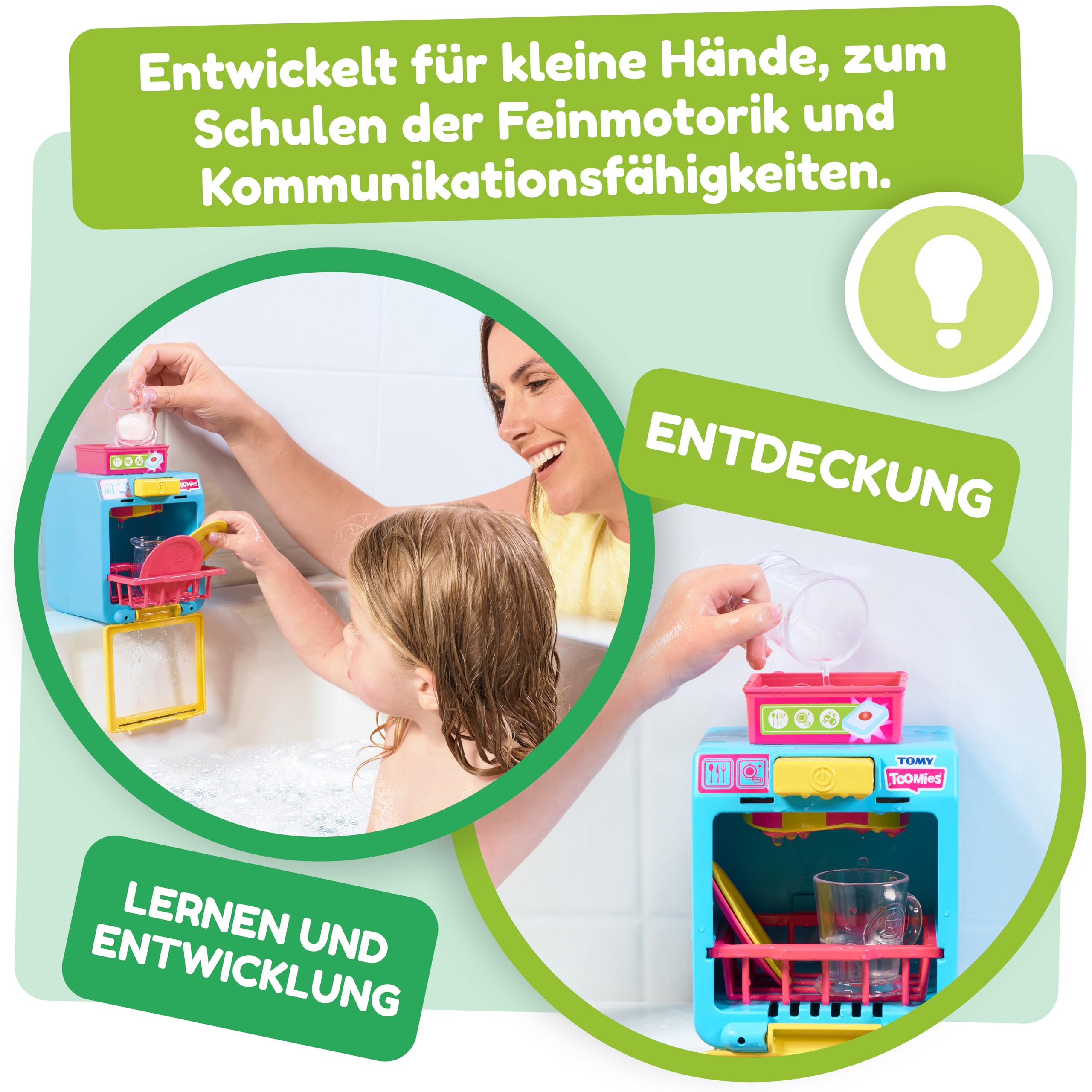 Tomy Toomies Bade-Barista, Wandmontiertes Baby-Badespielzeug als Café & Schaumbad-Spielküche für Kleinkinder - Küchen-Set: 3 Tassen, 1 Krug, 1 Shaker – ab 18 Monaten für Mädchen & Jungen