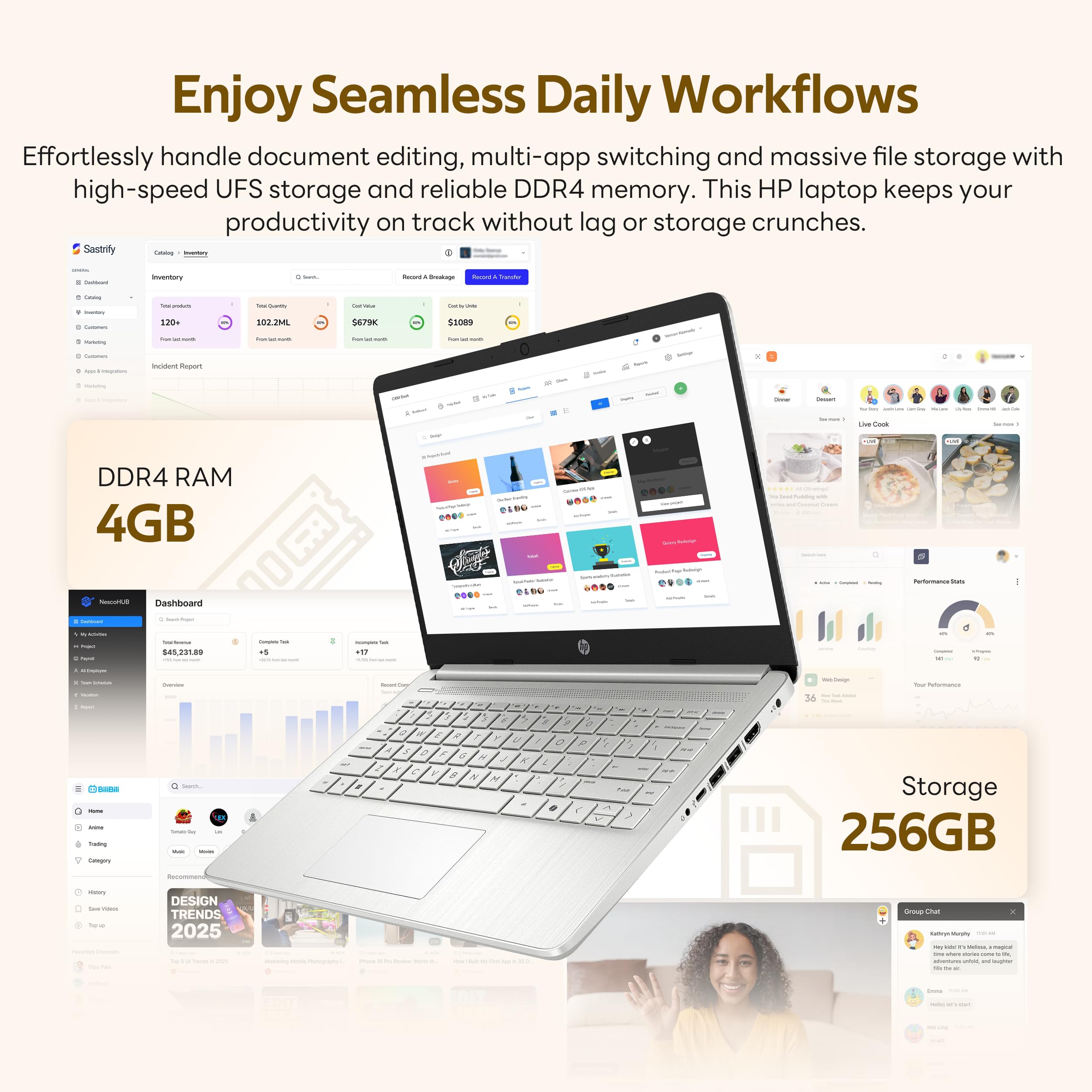 HP Stream 14" HD BrightView Laptop, Intel Celeron N4120, 16GB RAM, 288GB Storage (128GB UFS + 160GB Docking Station Set), Intel UHD Graphics, 720p Webcam, Wi-Fi, 1 Year Office 365, Win 11S, Silver