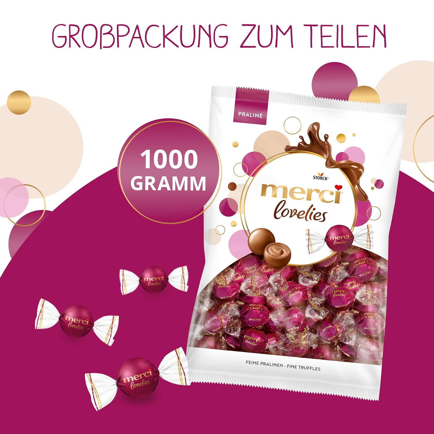 merci lovelies Classic – 1 x 185 g – Pralinen-Schachtel mit 5 gefüllten Schokoladen-Spezialitäten – Schokokugeln zum Teilen & Verschenken