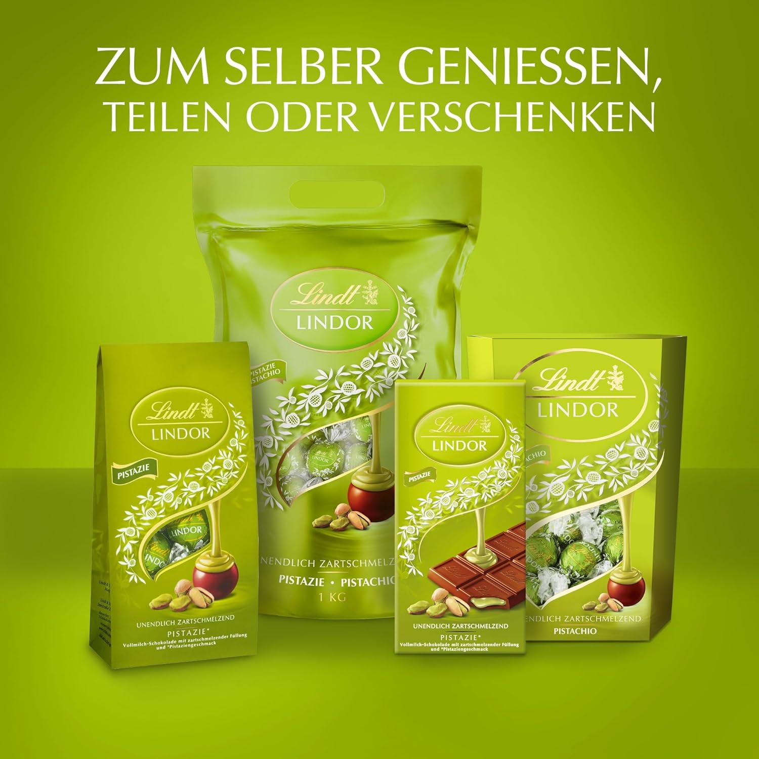 Lindt Schokolade | LINDOR Cornet Pistazie | 500g | 38 Kugeln in Vollmilchschokolade mit zartschmelzender Pistazien Füllung im süßen Cornet | Schokoladen Geschenk