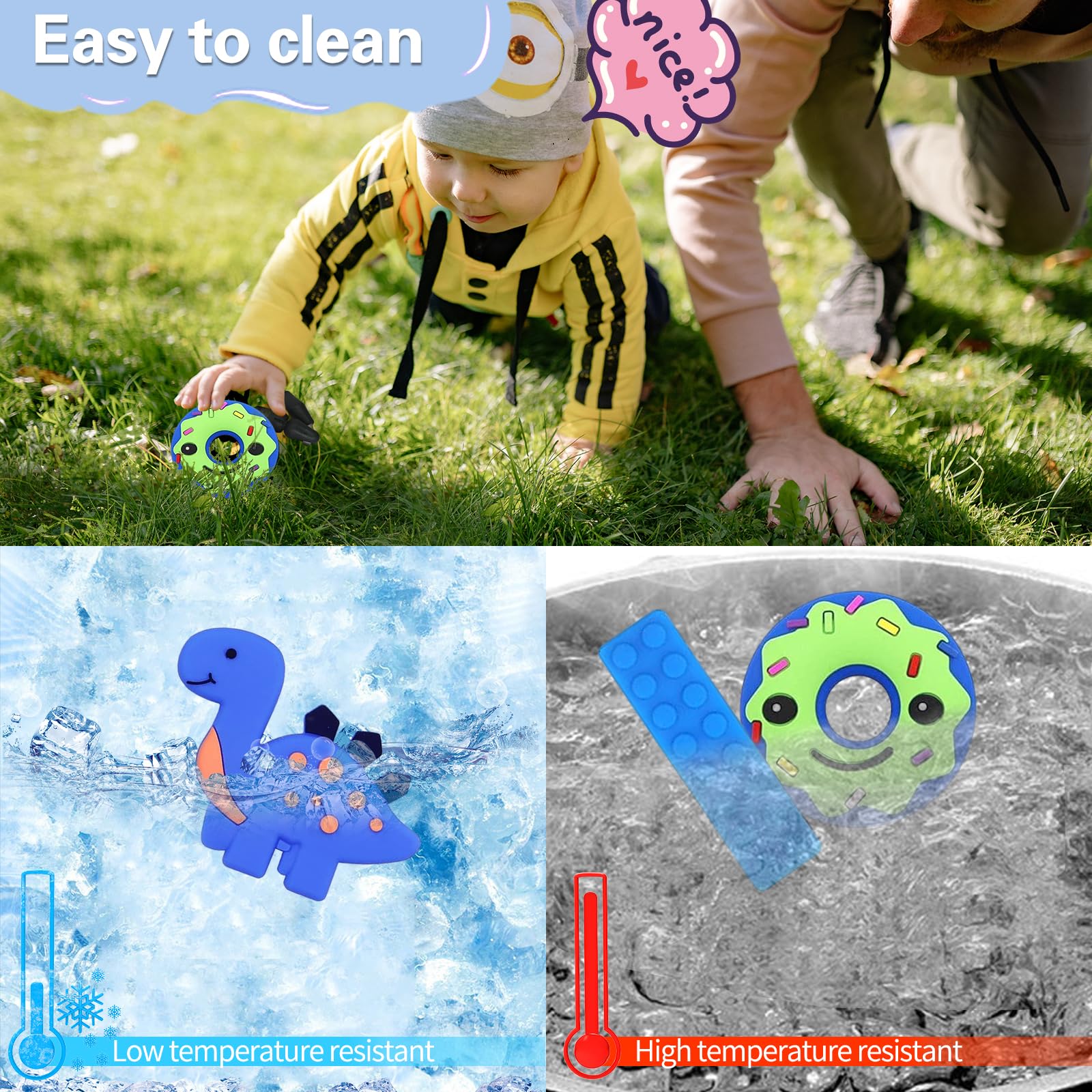 Kaukette für Kinder, 6 Stück Sensory Kauen Halskette, Silikon Beißring für Baby, Autismus Spielzeug für Jungen und Mädchen, Perfekt für Kinder mit ADHS, Zahnen, Beißende, Fingernägel Kauen (Blau)