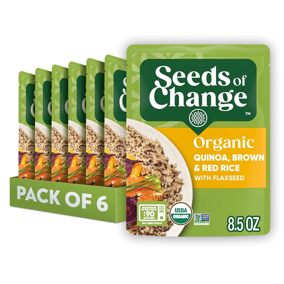 SEEDS OF CHANGE Certified Organic Brown Basmati Rice, Organic Food, 8.5 OZ Pouch (Pack of 6)