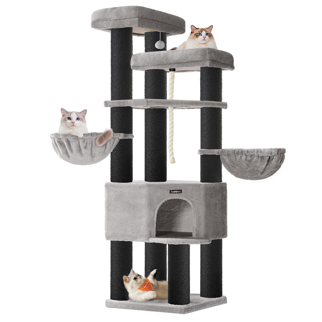 Feandrea Kratzbaum groß, mehrstöckiger Katzenbaum, XXL, 55 x 55 x 186,7 cm, 11 cm d Dicke Sisalstämme, für große Katzen wie Maine-Coon-Katze, Katzenkratzbaum, Taubengrau-tintenschwarz PCT008G02