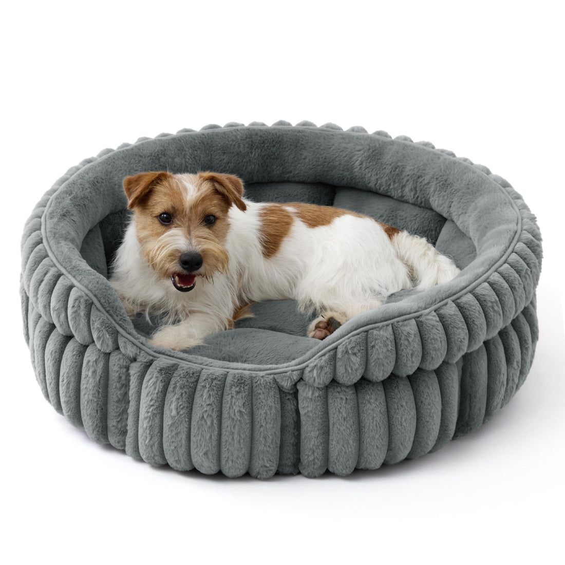 BEDSURE Flauschiges Katzenbett für Wohnungskatzen - 51 x 51 cm kleines rundes Katzenbett, waschbares Katzenbett für Kätzchen und Welpen mit Rutschfester Unterseite und abnehmbarem Kissen, grau