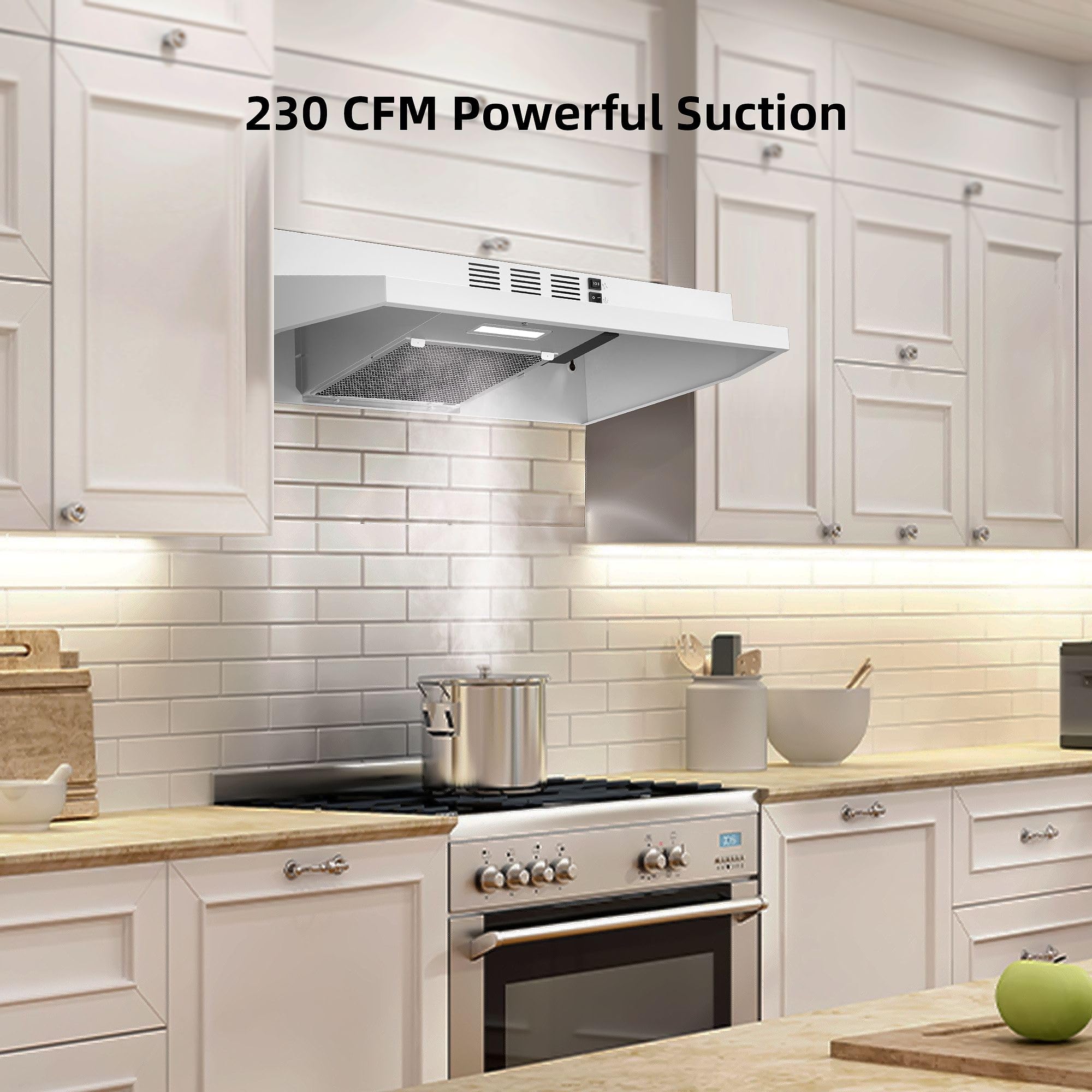 SNDOAS Range Hood 30 inch Under Cabinet, Ducted/Ductless Convertible Kitchen Hood, Stainless Steel Vent Hood with LED Light,Under Cabinet Hood with 2 Speed Exhaust Fan,Black