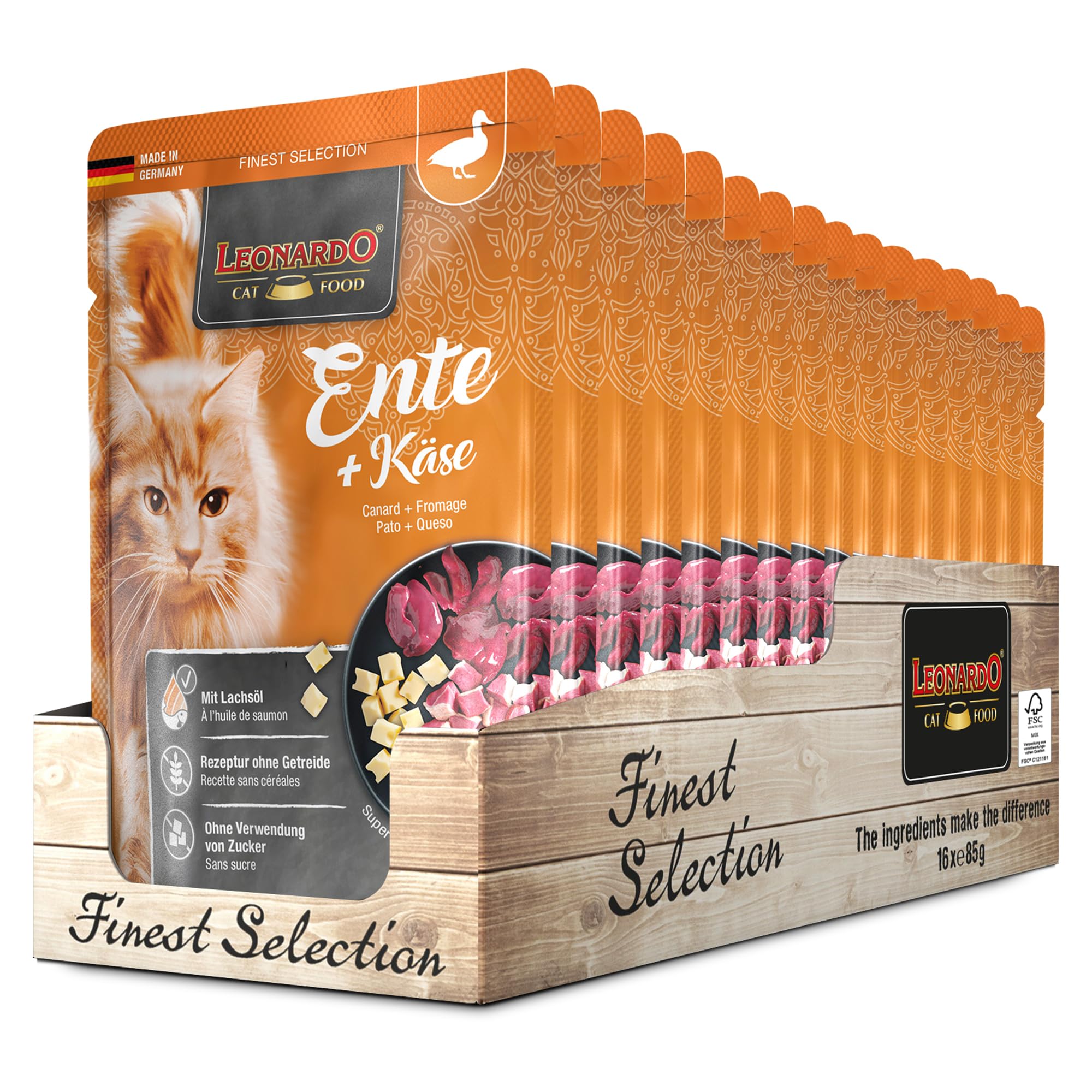 LEONARDO Frischebeutel [16x85g Kaninchen + Cranberries] | Getreidefreies Nassfutter für Katzen | Feuchtfutter Alleinfutter im Einzelportionsbeutel