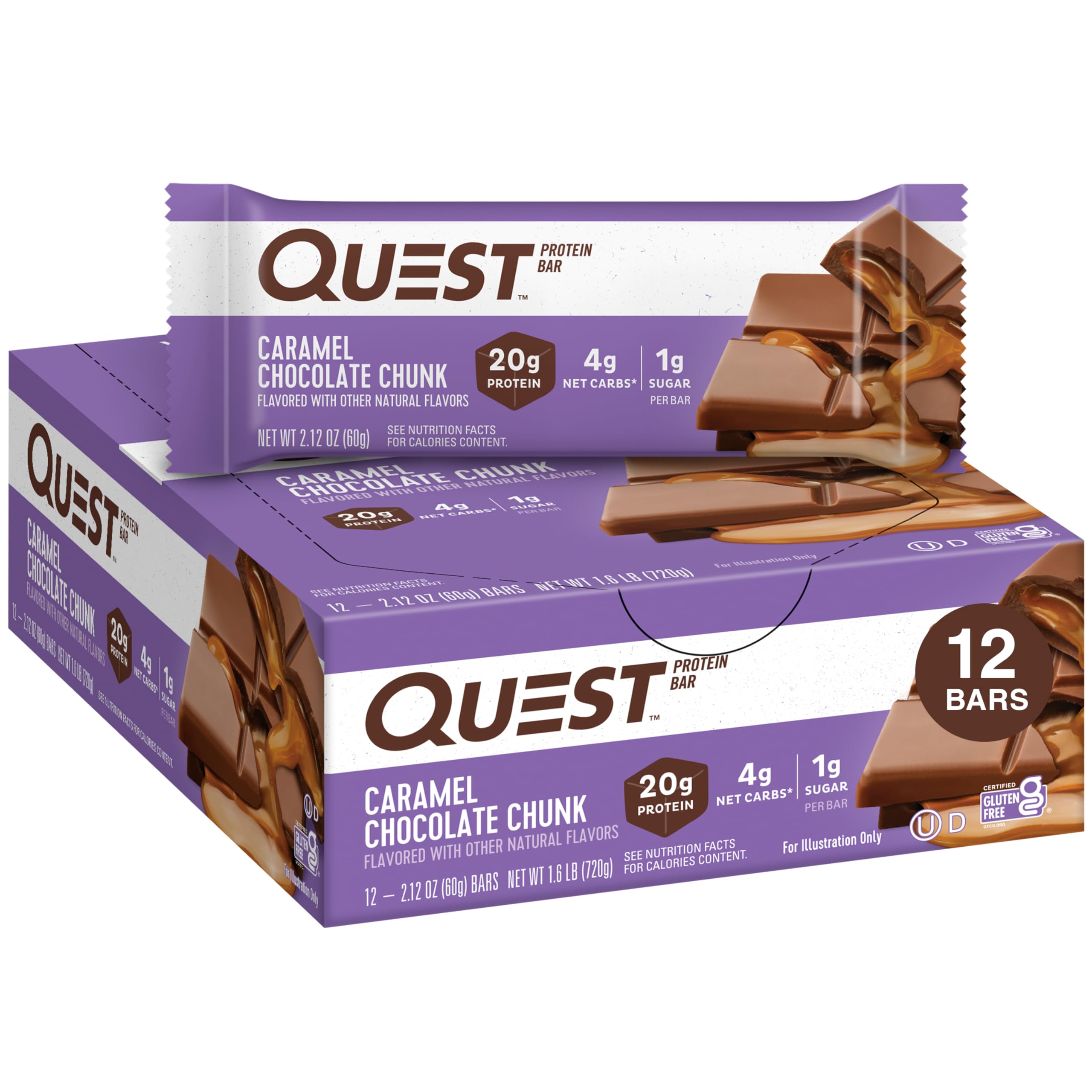 Quest Nutrition Chocolate Chip Dough Cookie Protein Bars, 21g Protein, 1g Sugar, 4g Net Carbs, High Fiber, Gluten Free, Keto-Friendly, 12 Count