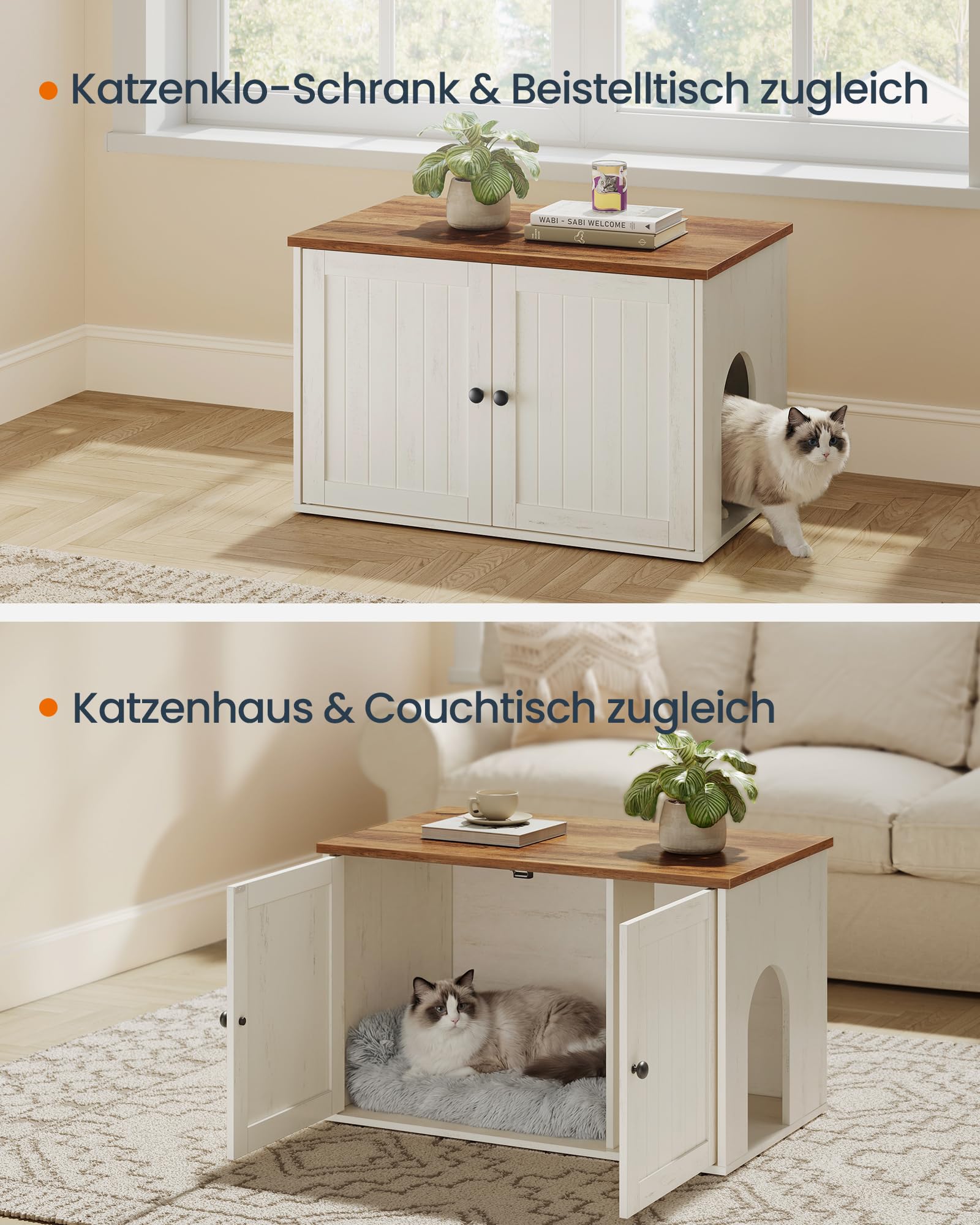 SONGMICS HOME Katzenklo Schrank, superschnelle werkzeuglose Montage, Toolless-Technologie, Katzenhaus für Katzentoilette, Werkzeuglose Montage, Push-to-Open, 80 x 53 x 50cm, schneeweiß PCL013W01