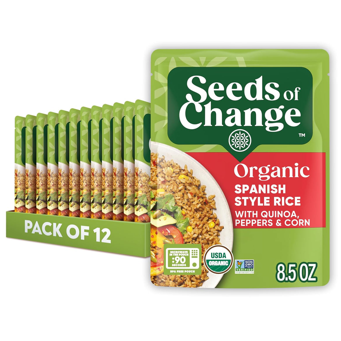 SEEDS OF CHANGE Certified Organic Brown Basmati Rice, Organic Food, 8.5 OZ Pouch (Pack of 12)