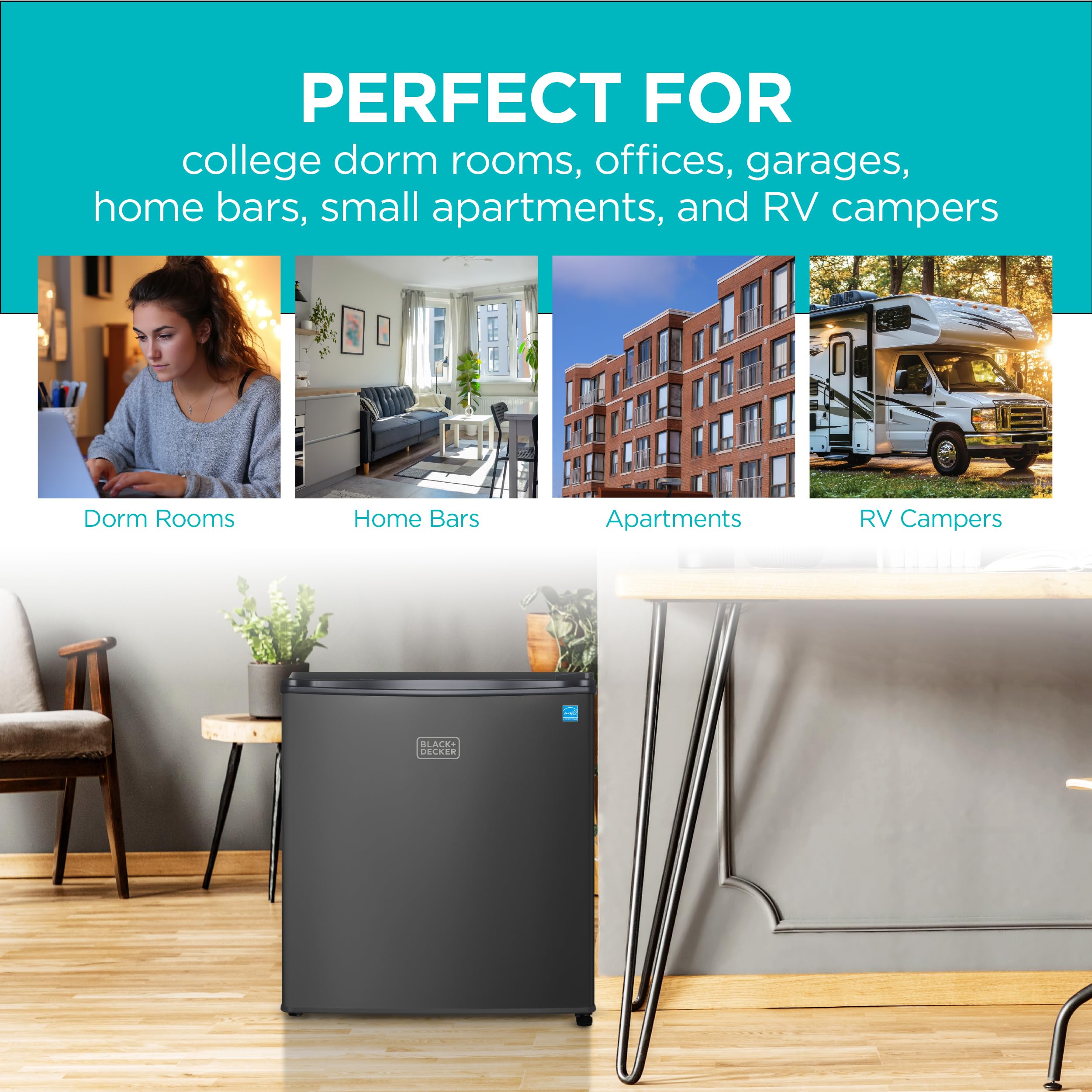 BLACK+DECKER 1.7 Cu. Ft. Compact Refrigerator, ENERGY STAR Certified, Single Door Mini Fridge with Chiller Compartment, Personal Fridge for Home or Dorm Room, R600a Refrigerant, BCRK17W, White