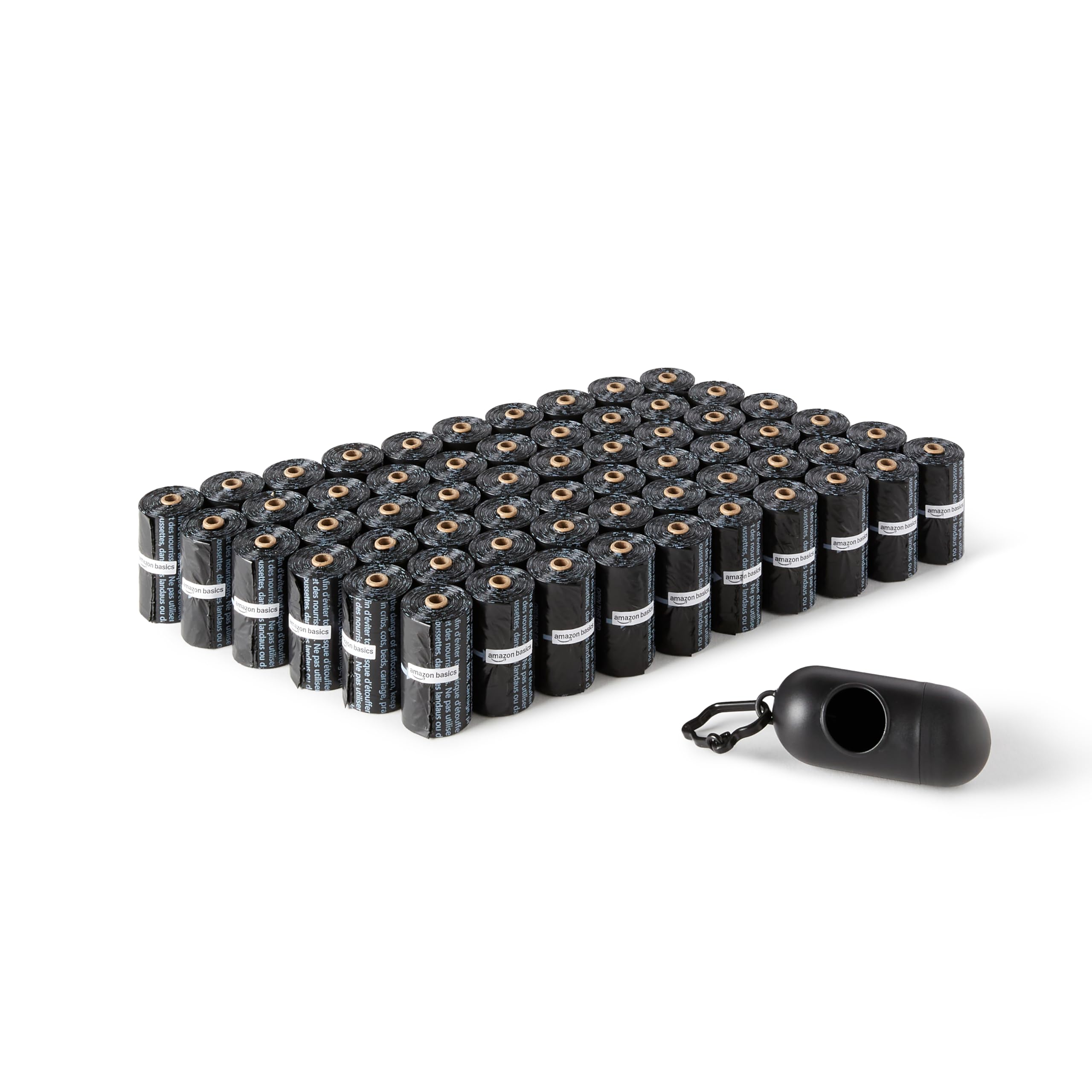 Amazon Basics Hundekotbeutel mit Spender und Leinenclip, Unparfümiert, 300 Beutel (20 Packungen mit je 15 Beuteln), Schwarz
