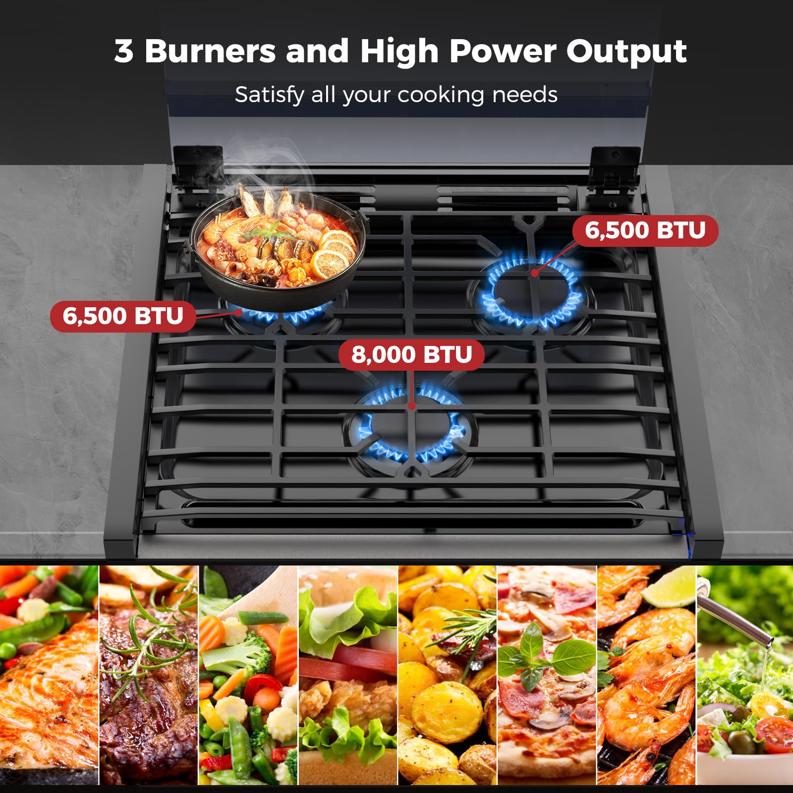 CAMPLUX Classic RV Stove Propane Range 21 Inches, Propane Oven with 3 Burners Cooktop for RV, RV Oven Stove Combo 28,100 BTU/Hr, Stainless Steel RGS21MSF