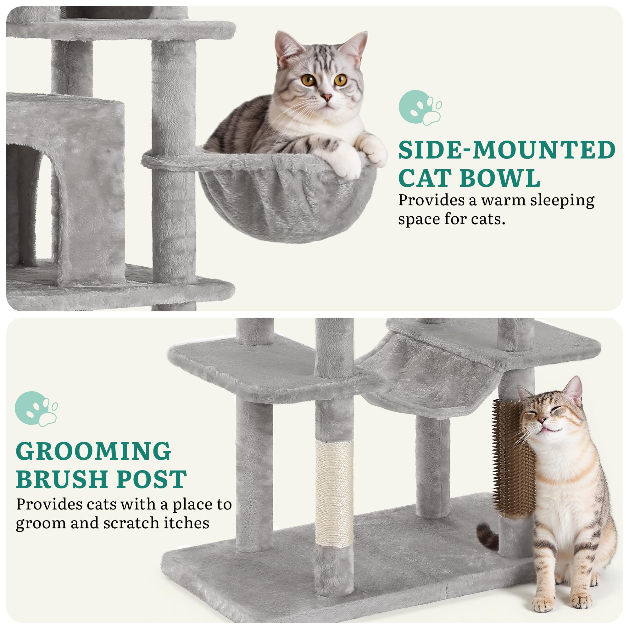 YITAHOME Kratzbaum, Katzenkratzbaum, für Große Katze, Katzenbaum, Katzenbürsten, 11 cm Dicke Stämme, Große Plattformen, Plüschkissen, Höhle, 50 x 50 x 157 cm, Beige