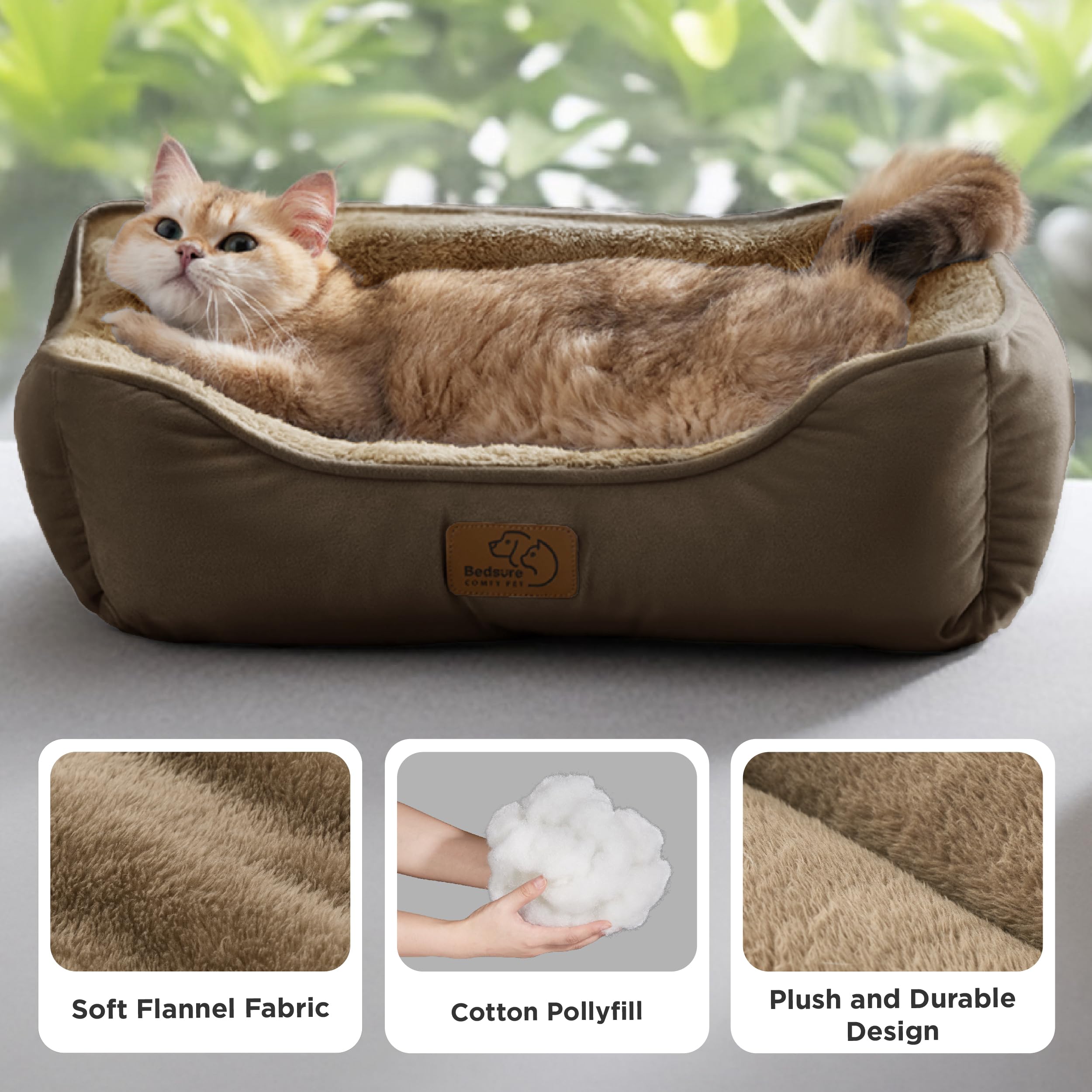 BEDSURE Katzenbett waschbar Katzen Bettchen - 51x41cm Katzenkorb Indoor mit Rutschfester Basis, quadratisches Hundebett für kleine Hunde mit weichem Rand, grau