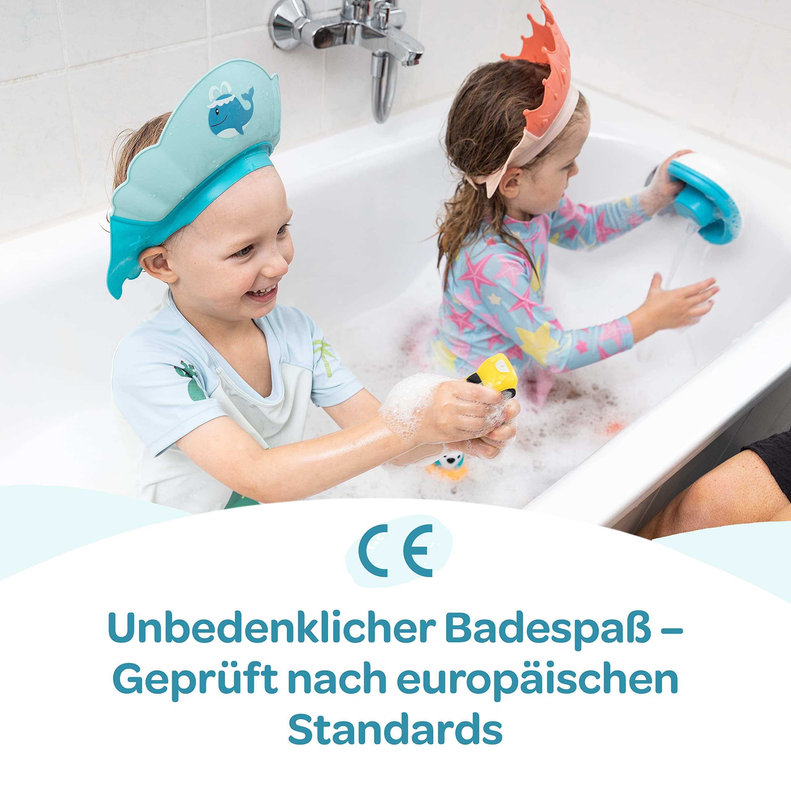 Duschhaube Kinder –- eine Duschhaube für sorgenfreies Haare waschen Kinderschutz (Blau)