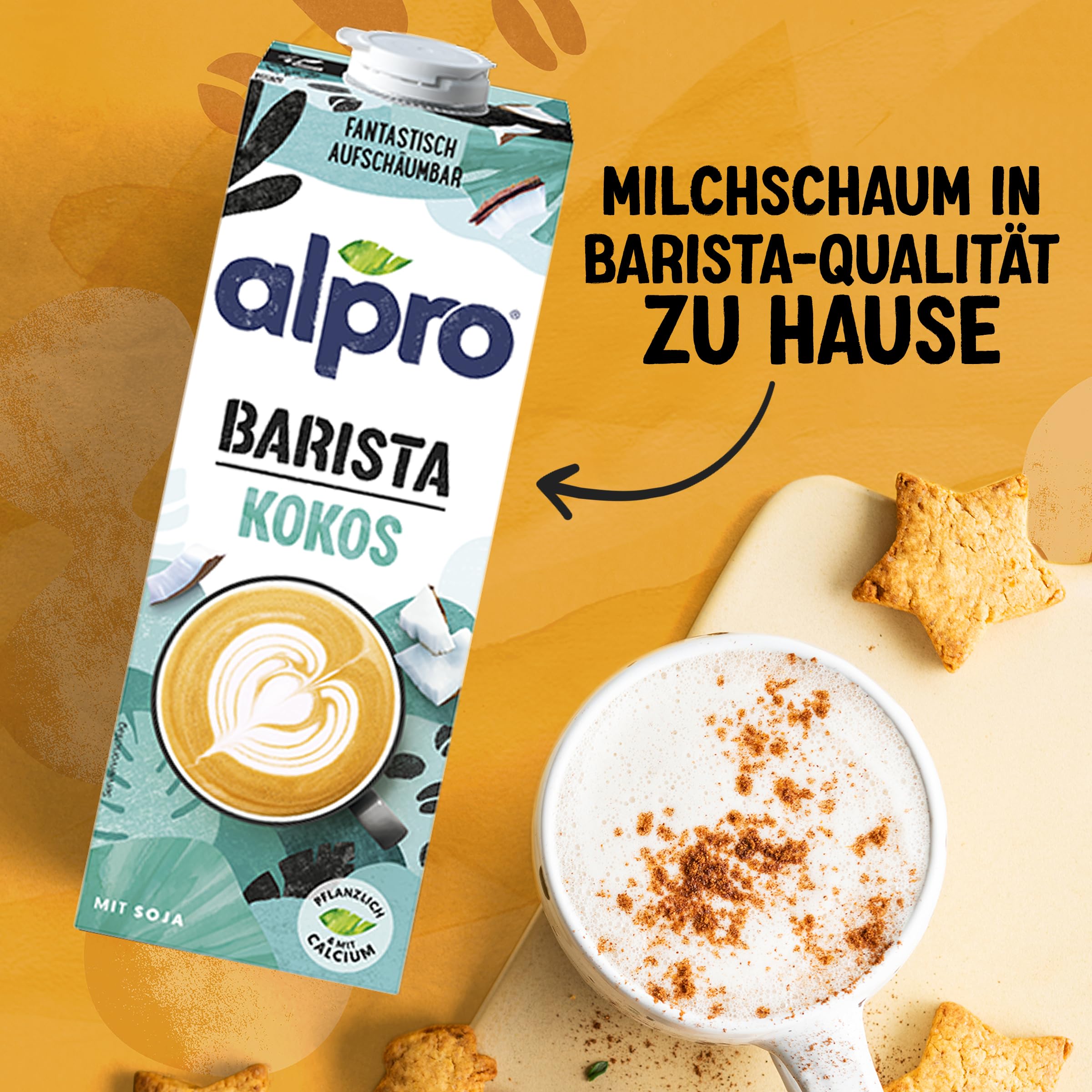 Alpro Barista Kokos – Zum Aufschäumen – 100 Prozent pflanzlich, vegan und milchfrei – Von Natur aus laktosefrei – Reich an Calcium und Vitaminen – 8 x 1 L