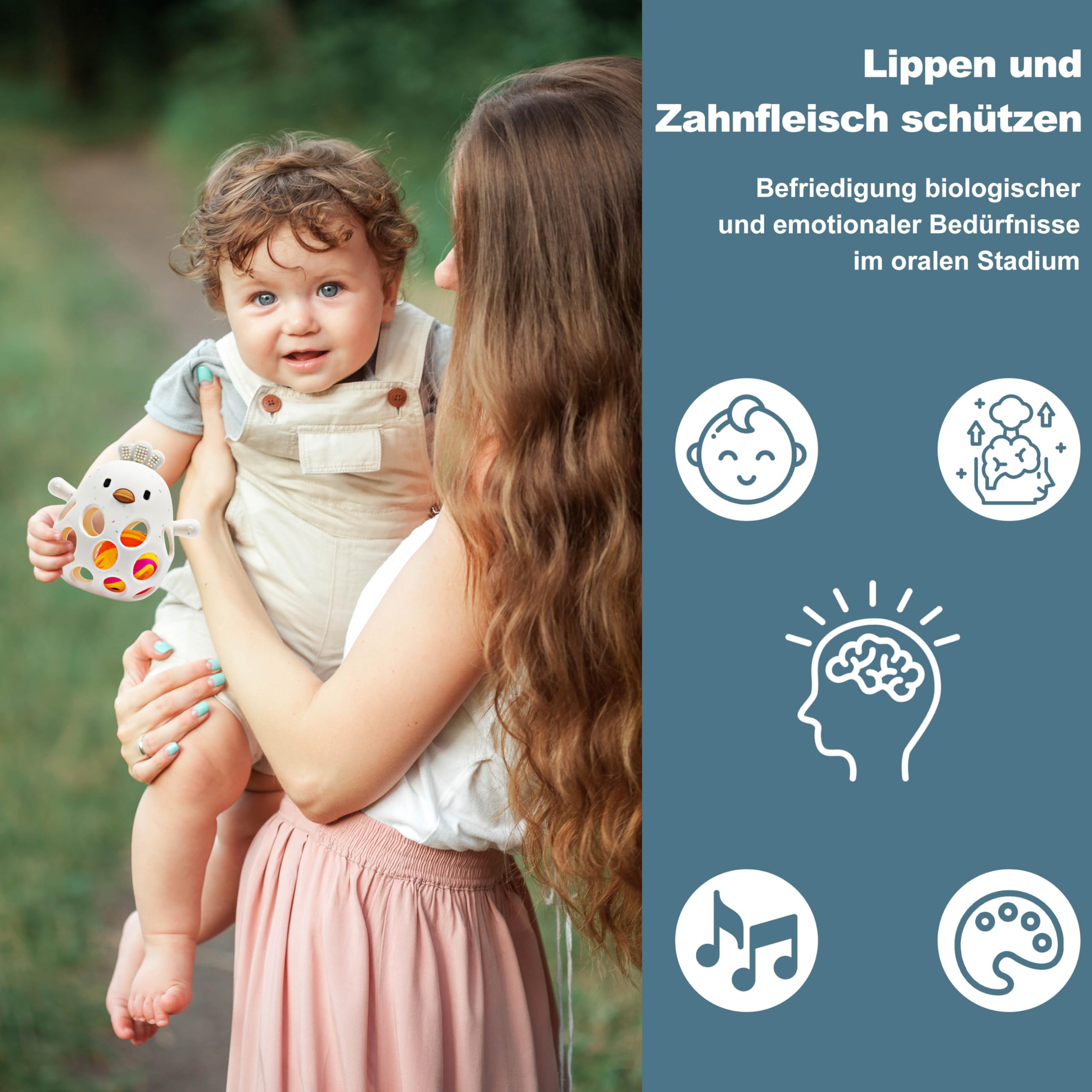 farout Montessori Beißring & Rassel für Babys - Sensorik Spielzeug ab 0 Monate, Zahnungshilfe & Greifball - Geschenk für Jungen & Mädchen