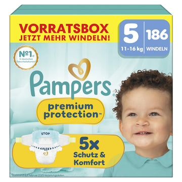 Pampers Premium Protection Größe 4, 186 Windeln, 9kg-14kg, unser Nr. 1 Haut- und Auslaufschutz