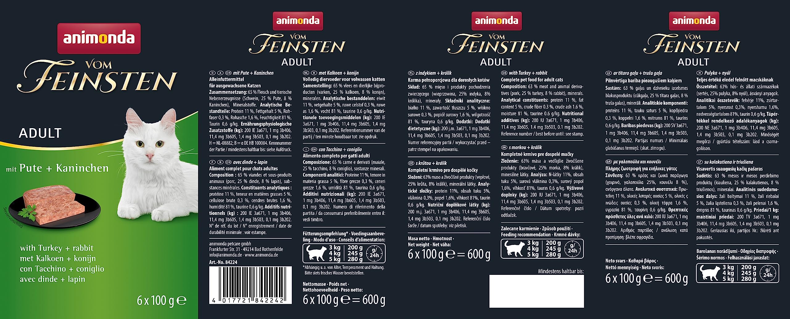 animonda Vom Feinsten Adult Vielfalt (32 x 100 g), Nassfutter für ausgewachsene Katzen, Katzenfutter ohne Getreide und Zucker, mit 100 % frischen, fleischlichen Zutaten