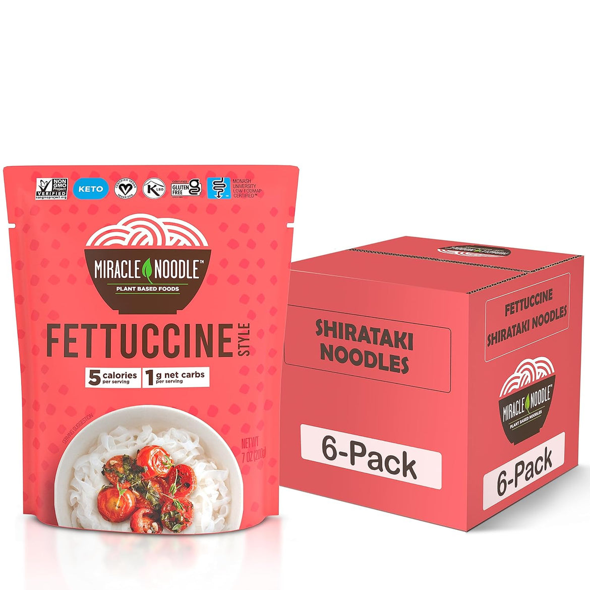 Miracle Noodle Ready to Eat Organic Spaghetti Pasta, 7 Oz (Pack of 6), Plant Based Shirataki Konjac Noodles, 5 Calories, 1g Net Carbs Per Serving, Keto, Gluten-Free