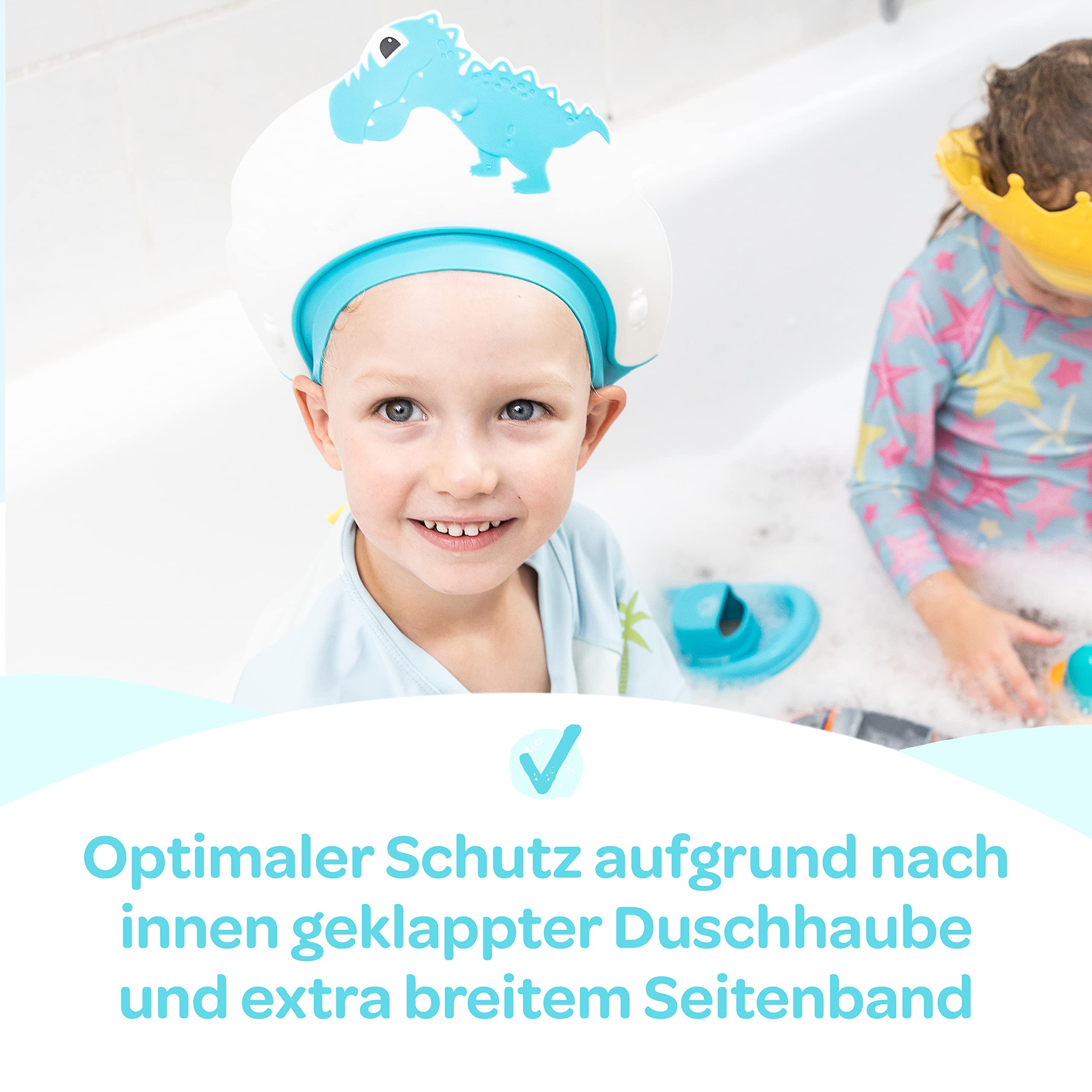 Duschhaube Kinder –- eine Duschhaube für sorgenfreies Haare waschen Kinderschutz (Blau)