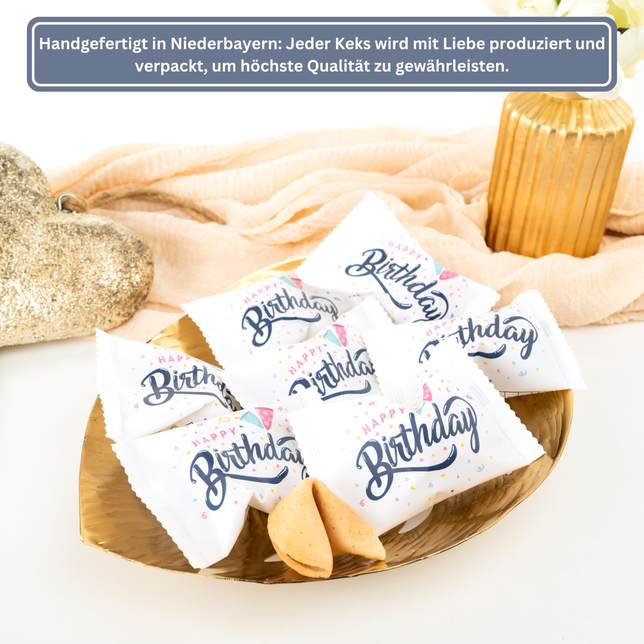 Lucky Treats Glückskekse - 25 Stück - Schön, dass du da bist - Gastgeschenke Hochzeit Deko - Sprüche auf Deutsch & Englisch - regional hergestellt