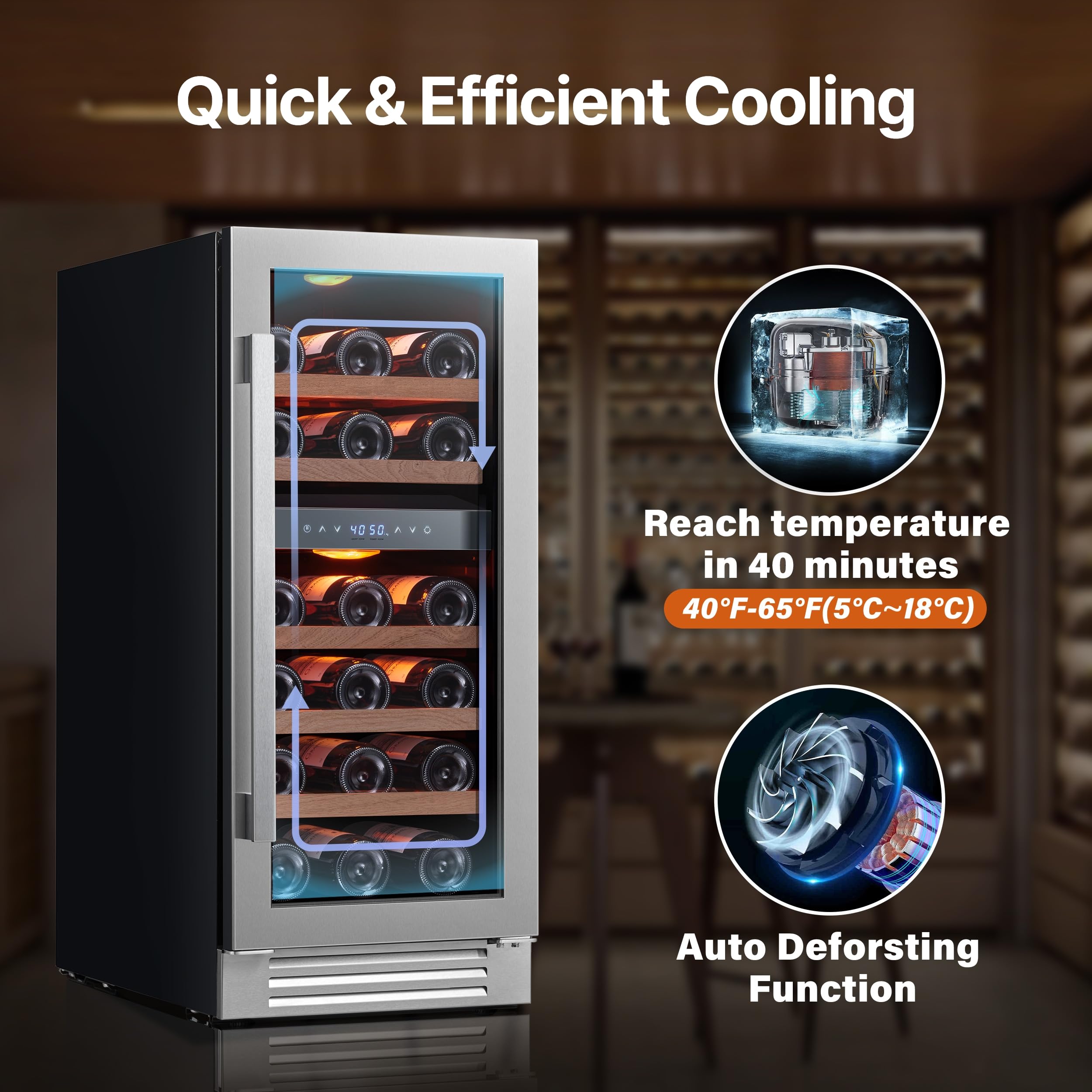 Ca'Lefort 15 Inch Wine Fridge, 33 Bottle Wine Cooler Refrigerator, 40-65°F Wine Refrigerator Glass Door, 3 LED Wine Fridge, Built-in or Freestanding Fridge for Home/Bar/Kitchen (3.0 cu.ft)