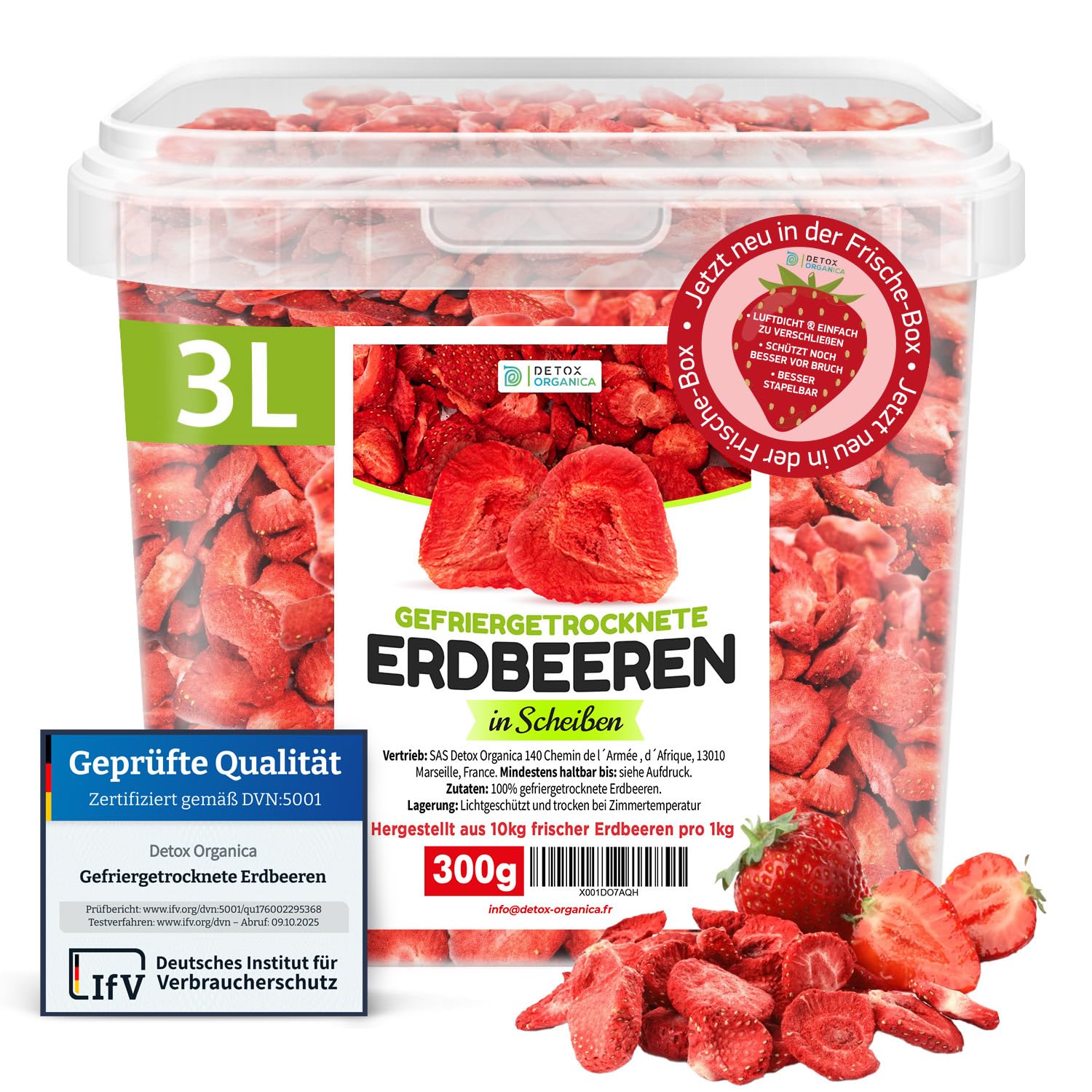 Detox Organica GEFRIERGETROCKNETE ERDBEEREN, 300g Früchte in Scheiben, 100% Trockenfrüchte natürlich und ohne Zusatz von Zucker oder Zusatzstoffen, Erdbeerchips freeze dried strawberries (300g)