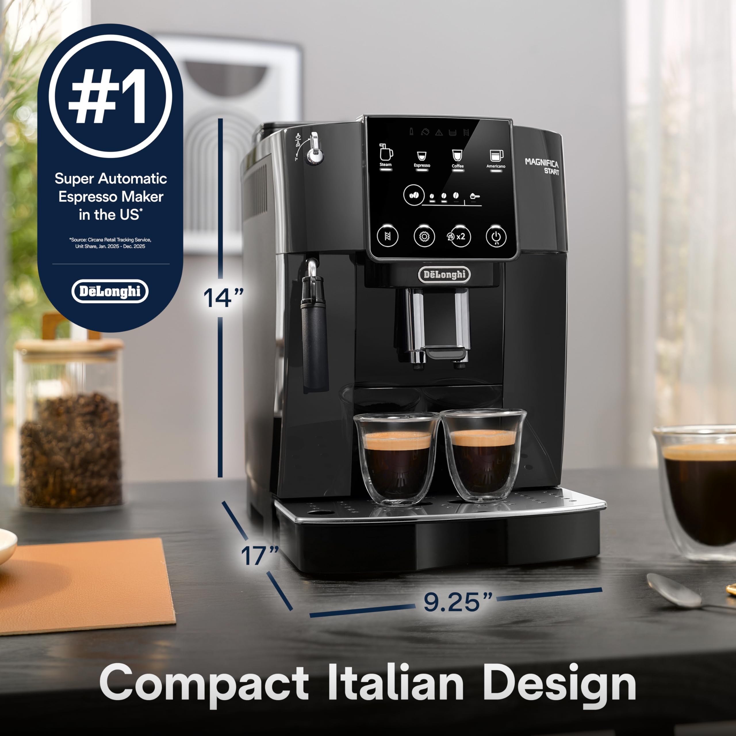 De'Longhi Magnifica Evo Automatic Espresso & Coffee Machine with Manual Milk Frother, Built-in Grinder & Auto-Clean Function - For Latte, Cappuccino, Americano, Iced Coffee, ECAM29043SB