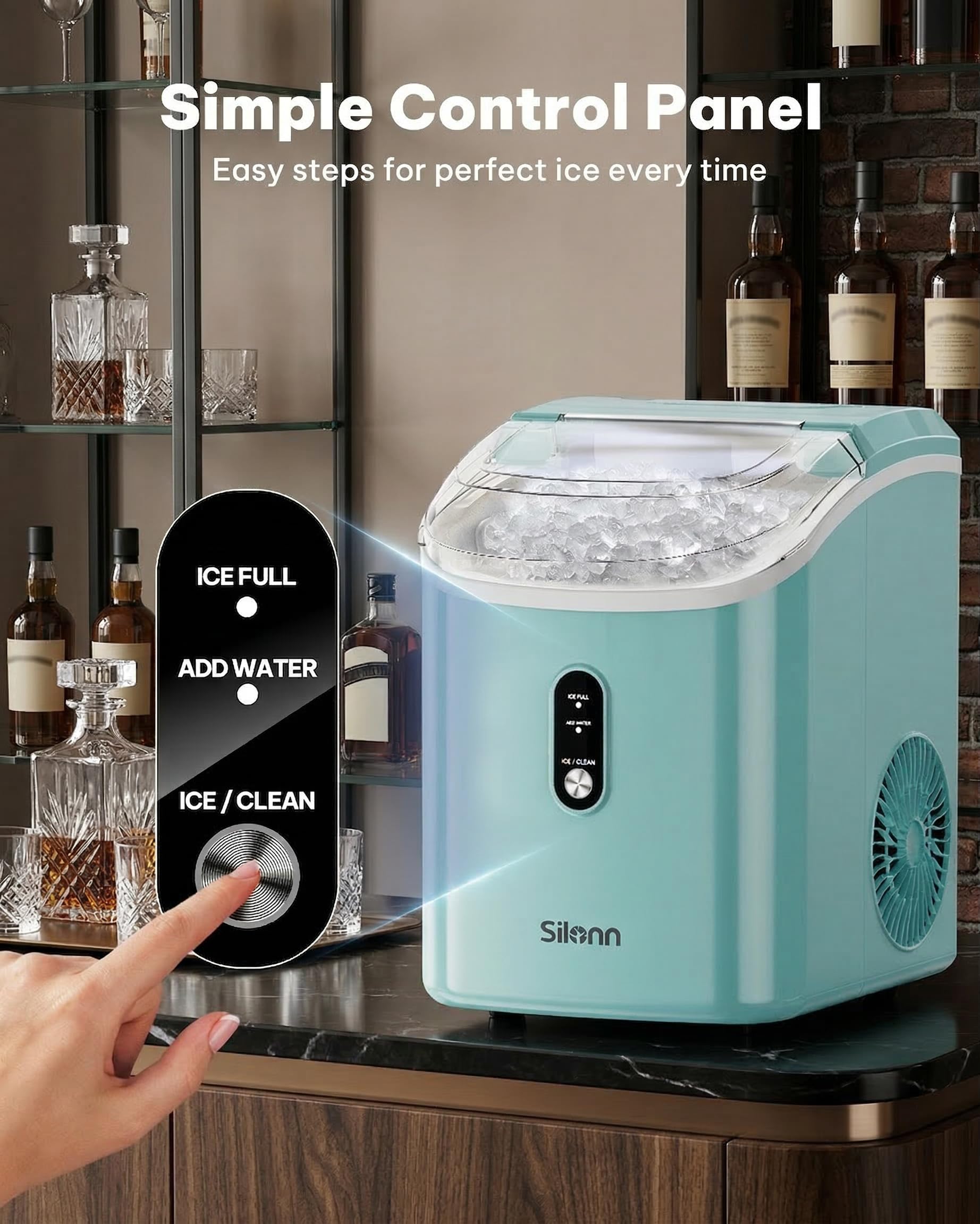 Nugget Ice Maker Countertop, Silonn Chewable Pellet Ice Machine with Self-Cleanin Function, 36lbs/24H Portable Ice Makers for Home Kitchen Officce, Black