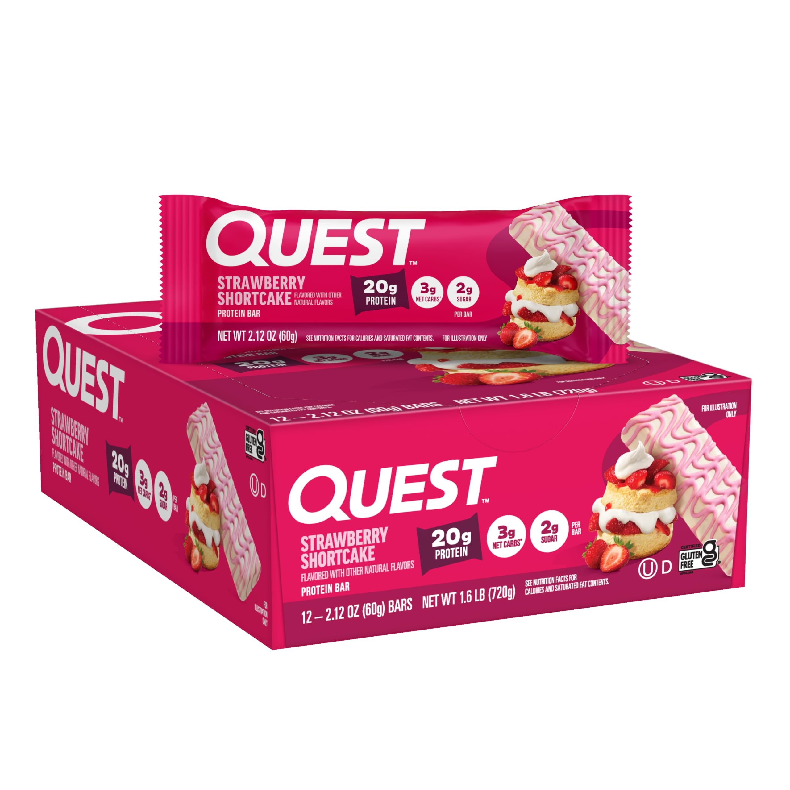 Quest Nutrition Chocolate Chip Dough Cookie Protein Bars, 21g Protein, 1g Sugar, 4g Net Carbs, High Fiber, Gluten Free, Keto-Friendly, 12 Count