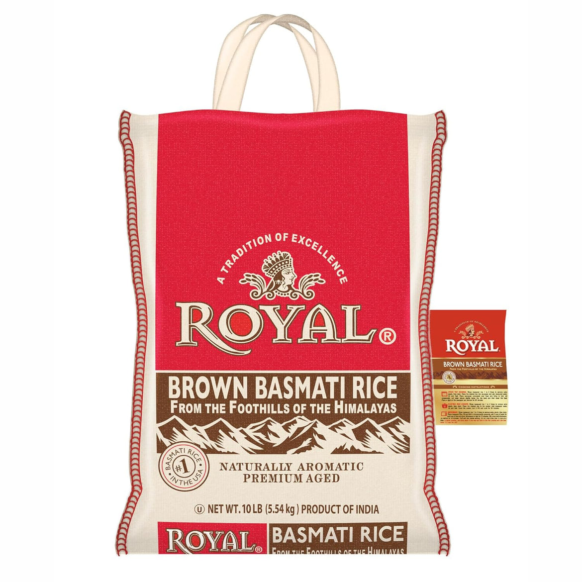 Royal - Authentic Basmati Brown Rice Whole Grain, Naturally Gluten Free and Vegan - 10 Pounds