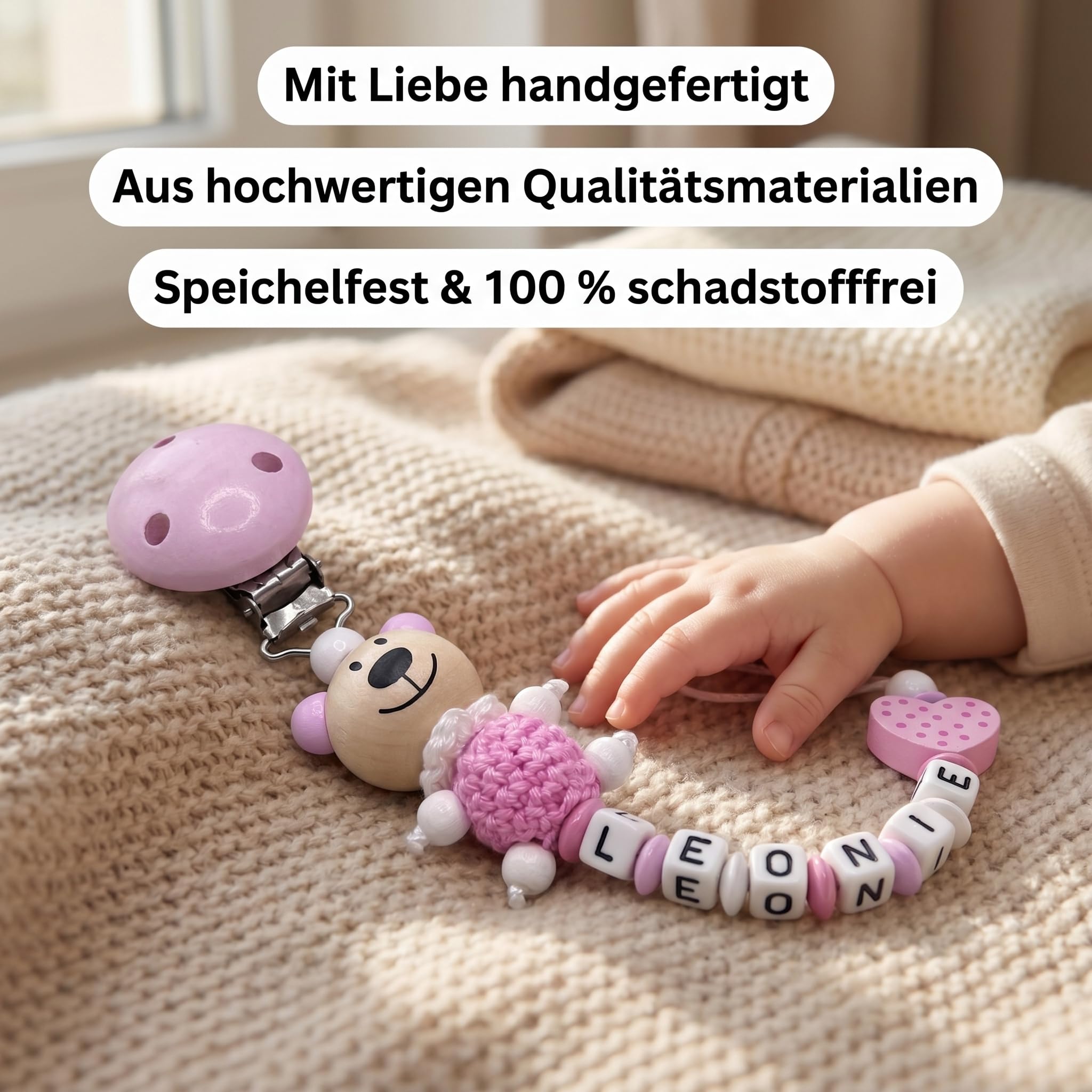 Schnullerband mit Namen für Mädchen & Jungen personalisierte Baby Geschenke (Blau)