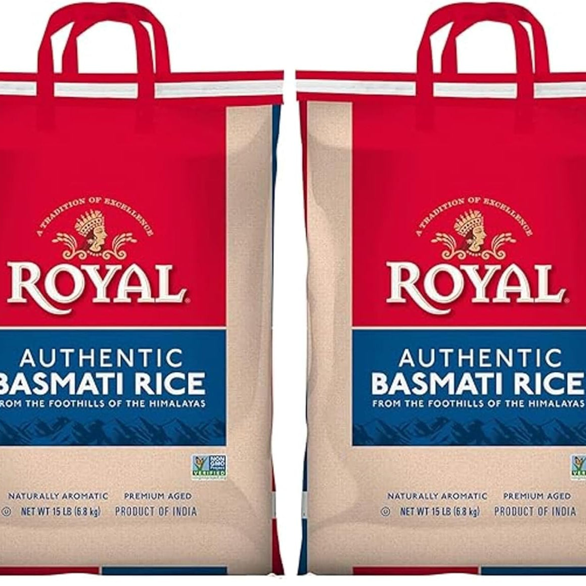 Royal - Naturally Aged Authentic Long Grain Indian White Basmati Rice - 10 Pounds (2 x 5 Pound Bag)