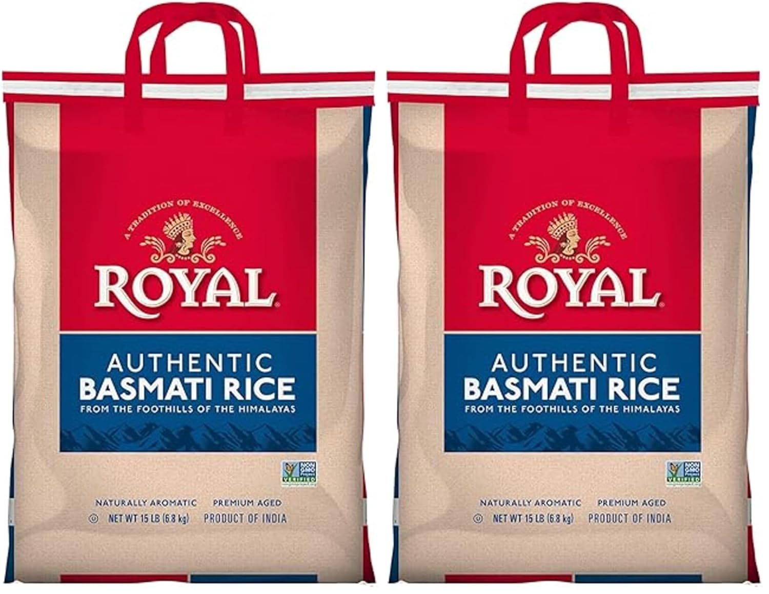 Royal - Naturally Aged Authentic Long Grain Indian White Basmati Rice - 10 Pounds (2 x 5 Pound Bag)