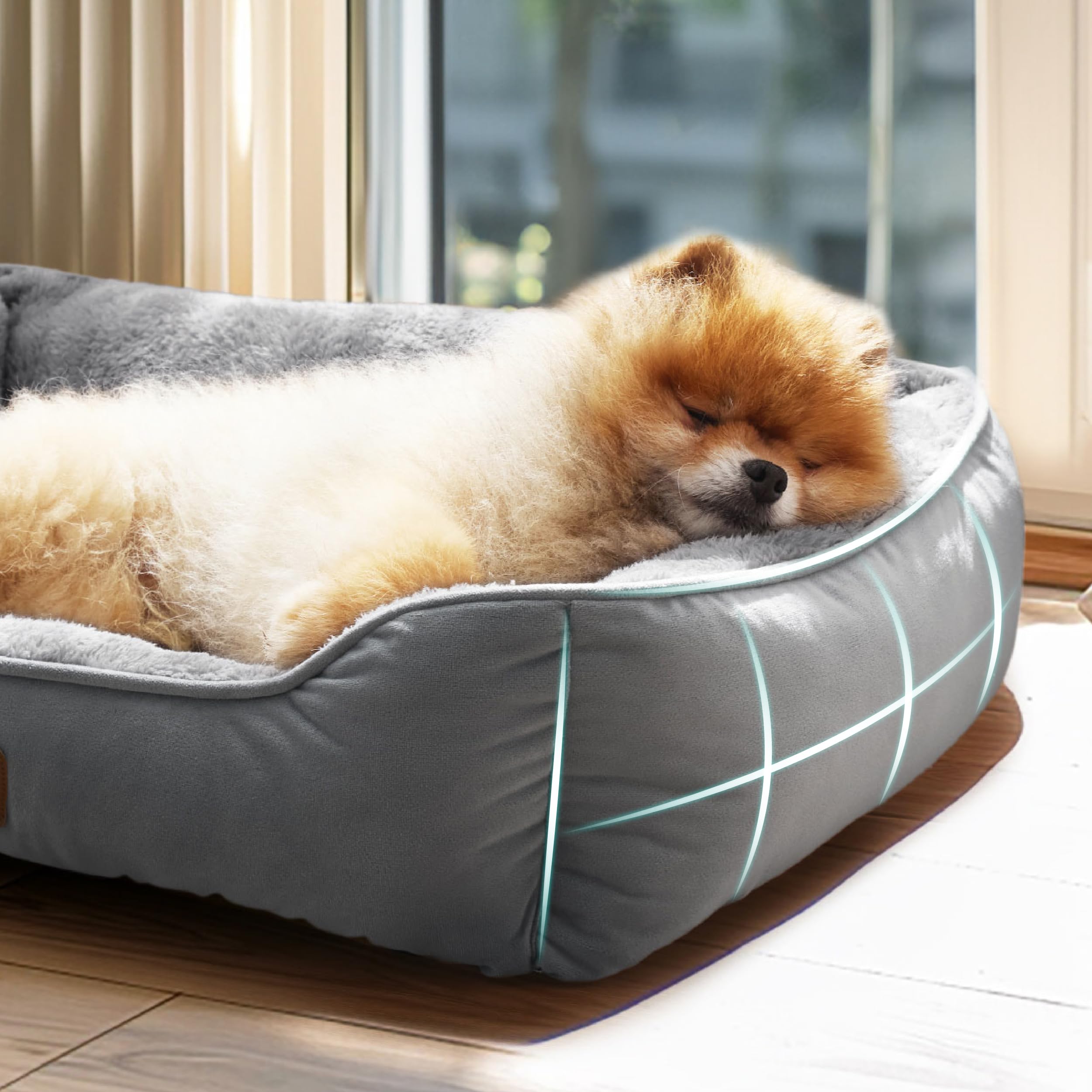 BEDSURE Katzenbett waschbar Katzen Bettchen - 51x41cm Katzenkorb Indoor mit Rutschfester Basis, quadratisches Hundebett für kleine Hunde mit weichem Rand, grau