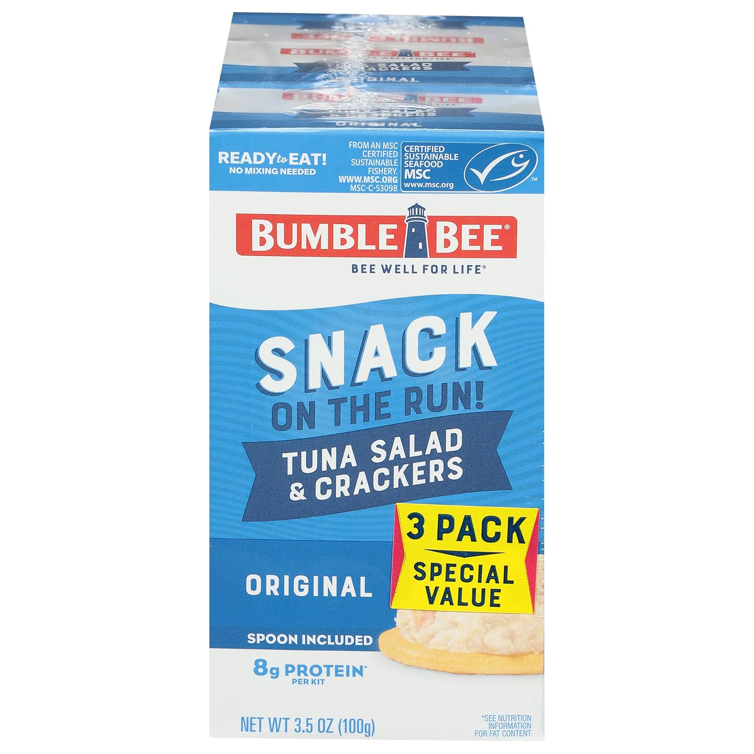 Bumble Bee Snack On The Run Original Tuna Salad with Crackers Kit (Pack of 12) - Ready to Eat Protein Snack Pack - 8g Protein per Box - Wild Caught MSC Certified Tuna