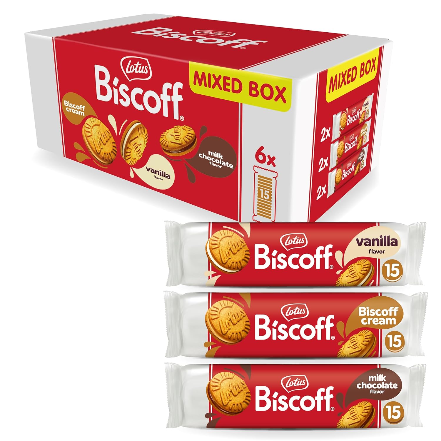 Lotus Biscoff Sandwich Cookies, Milk Chocolate Cream, 15 Cookies per pack, 5.29 Ounce (Pack of 9)