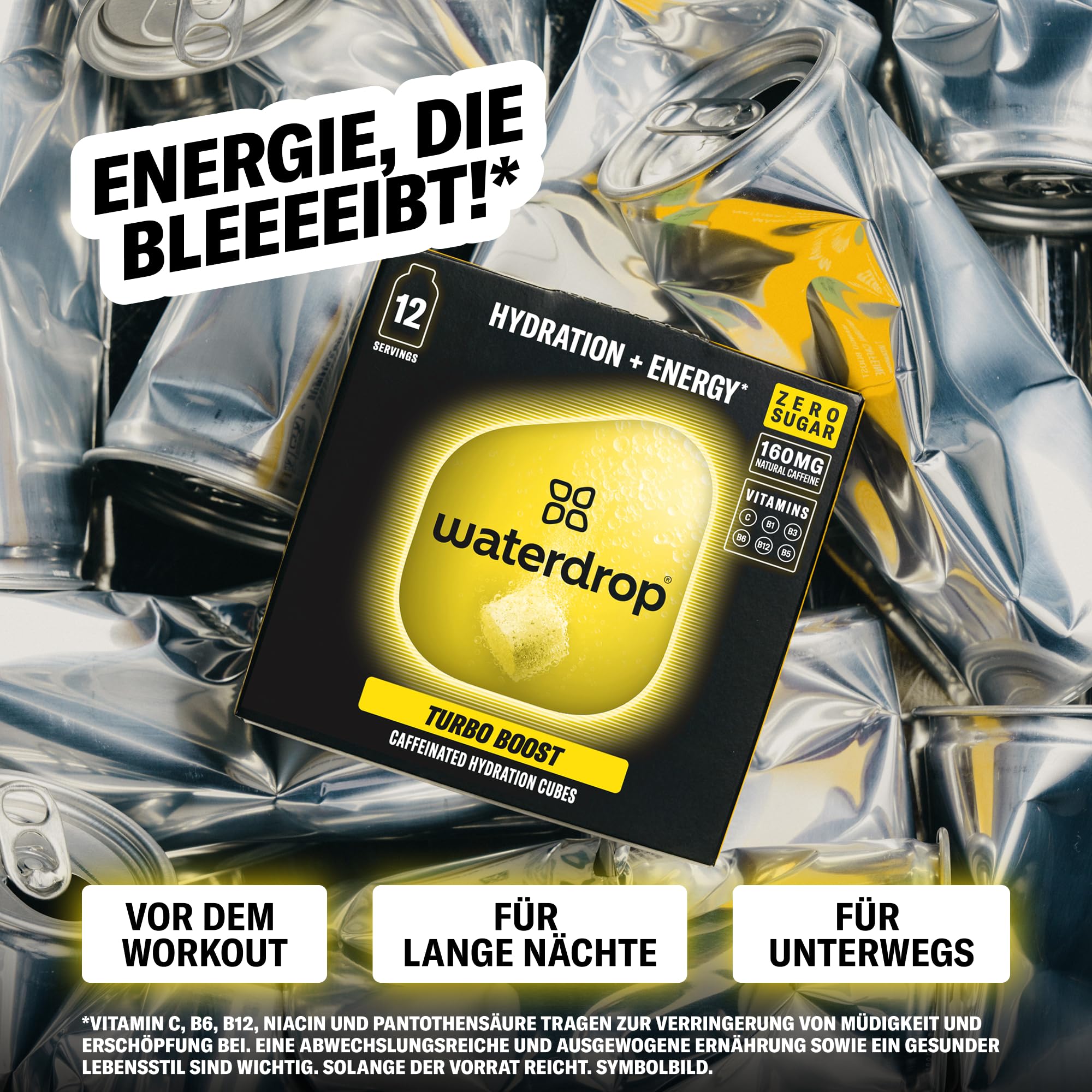 waterdrop® Microenergy Set, Energy Drink Pulver, 36 Würfel Getränkepulver, Mango, Kirsche & Brombeere Geschmack, Zuckerfrei & Kalorienarm, Mit 90 mg Natürlichem Koffein, Vitamin C & B – Flavour Drops
