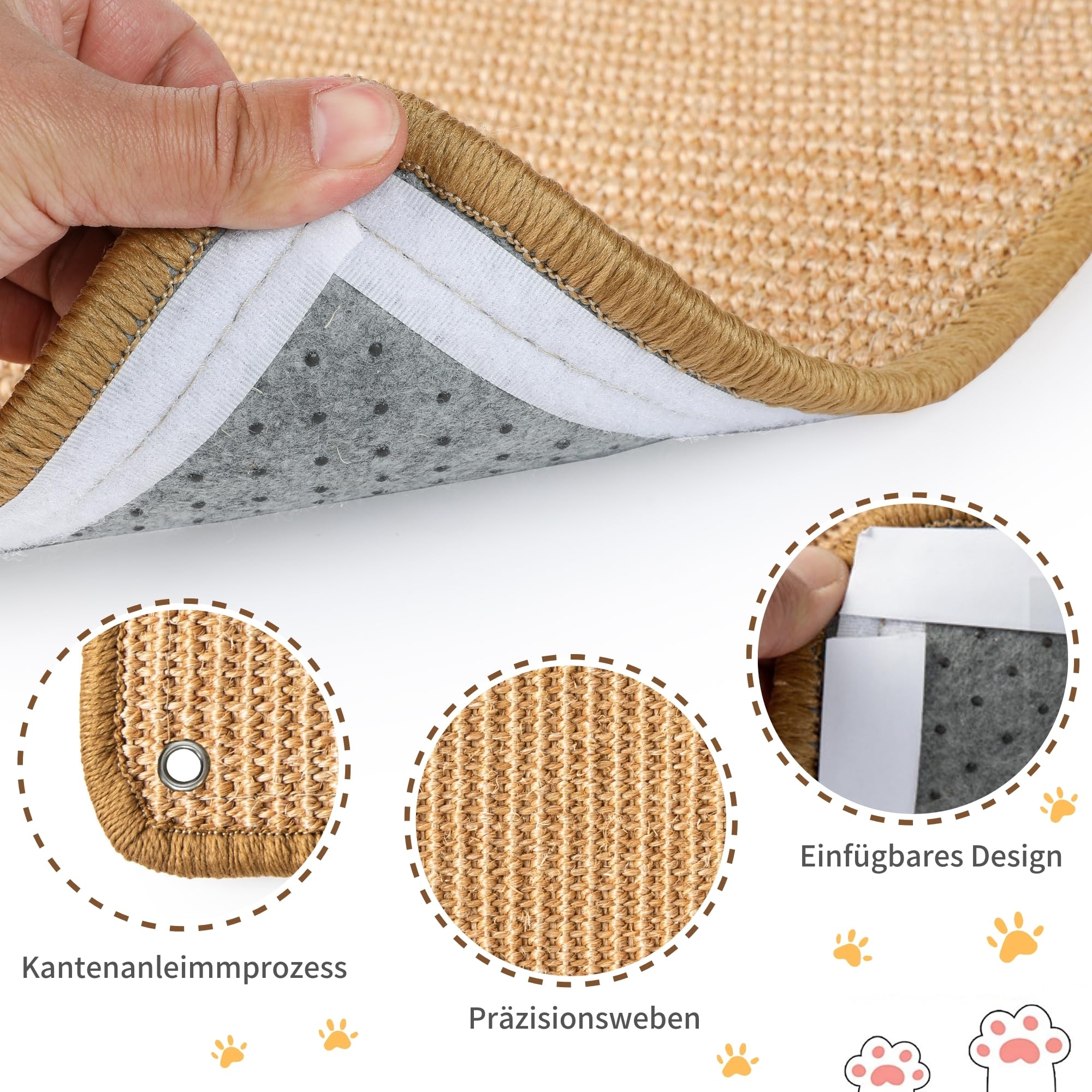2 Stück Kratzmatte aus Sisal, Kratzmatte für Katzen, mit Klebeband, Katzenkratzmatte, Teppich zum Schutz der Wand, 60 × 25 cm (Braun)