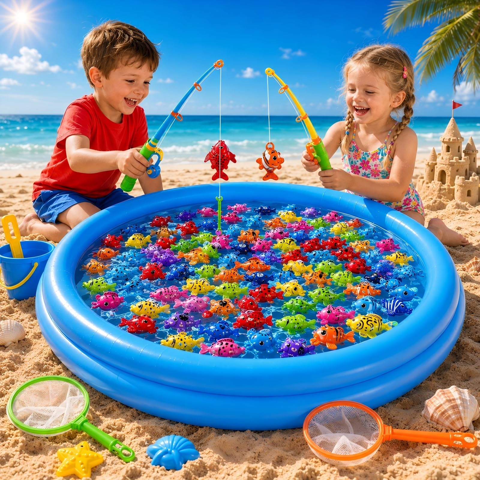 30 Pcs. Angelspiel Magnetisch Wasserspielzeug Kinder Outdoor Pool Spielzeug Kinder ab 3 4 5 Jahre Badewannenspielzeug Badespielzeug Gartenspielzeug für Kinderpool/Planschbecken/Strand