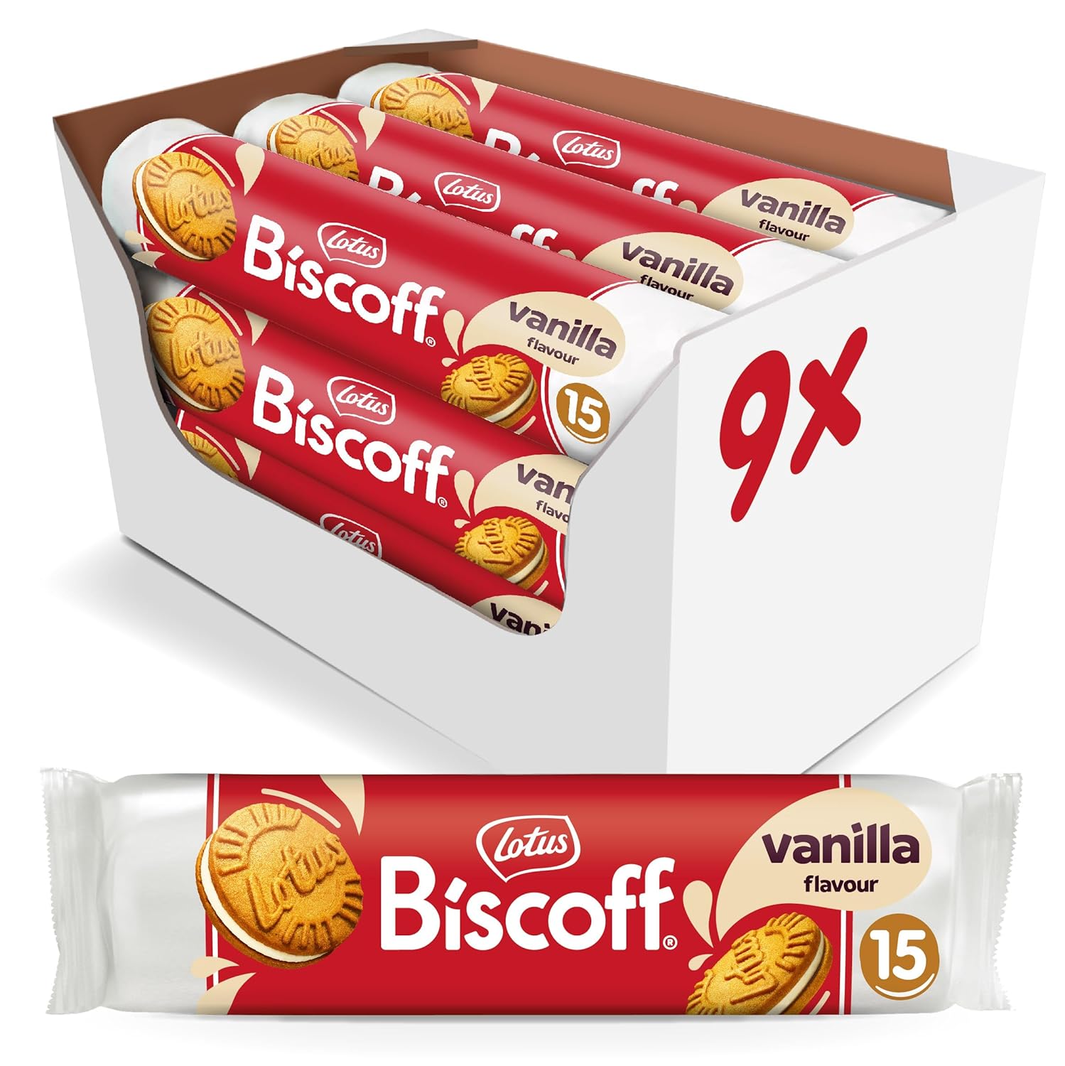 Lotus Biscoff Sandwich Cookies, Milk Chocolate Cream, 15 Cookies per pack, 5.29 Ounce (Pack of 9)