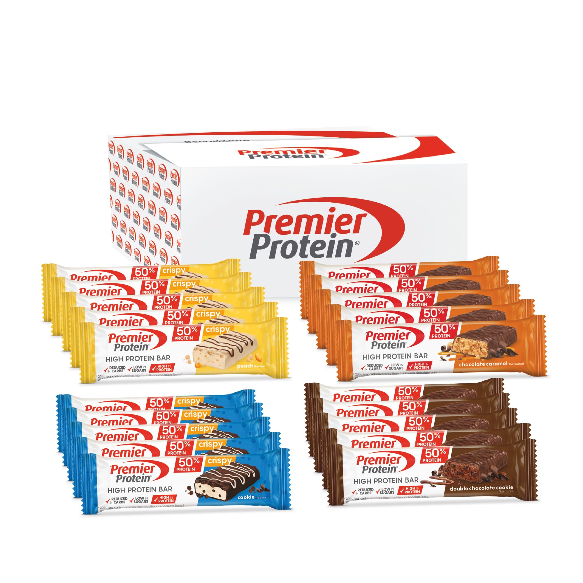 Premier Protein - High Protein Bar 50% - Double Chocolate Cookie - 16x40g - Zuckerarm - Kohlenhydratarm - palmölfrei
