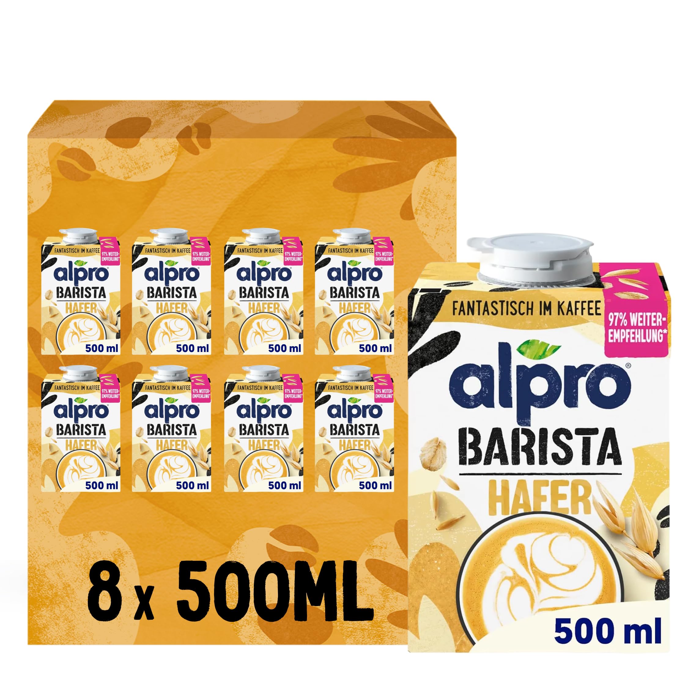 Alpro Barista Kokos – Zum Aufschäumen – 100 Prozent pflanzlich, vegan und milchfrei – Von Natur aus laktosefrei – Reich an Calcium und Vitaminen – 8 x 1 L