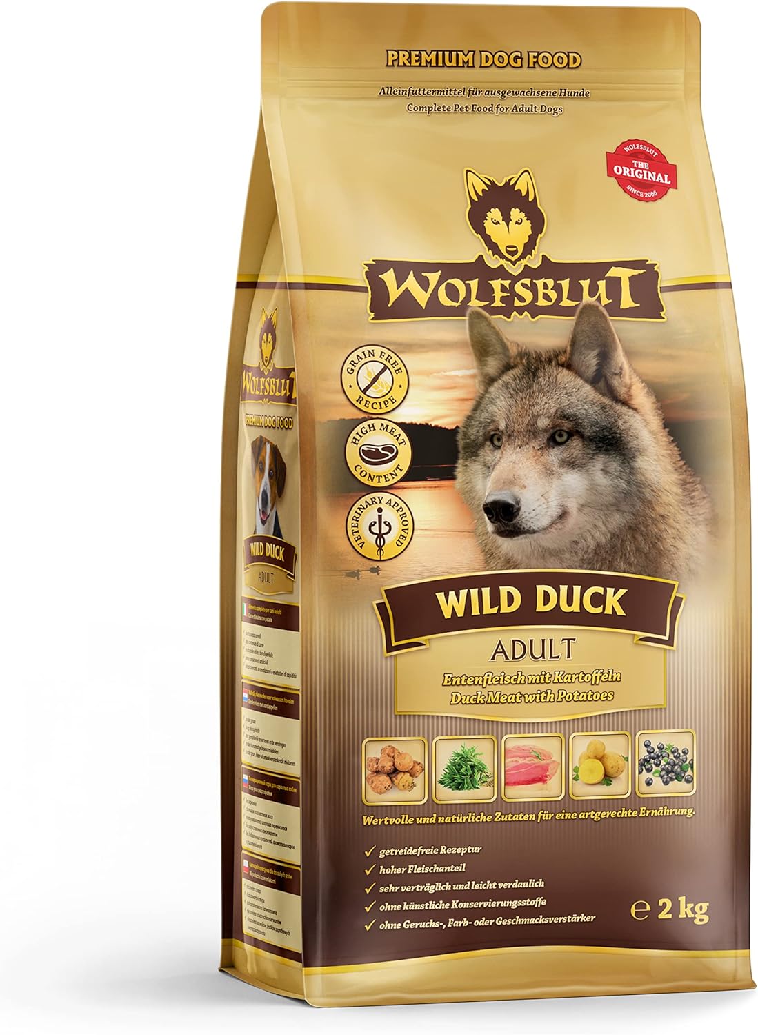 WOLFSBLUT – Wild Duck Adult | Trockenfutter mit natürlichen Zutaten und Superfoods für ausgewachsene Hunde. Getreidefreies Alleinfutter ohne Zusatzstoffe im Beutel | 12,5kg Ente