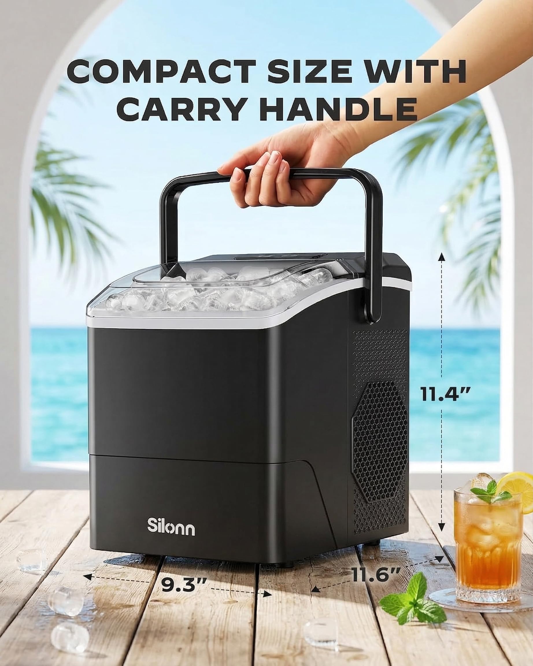 Nugget Ice Maker Countertop, Silonn Chewable Pellet Ice Machine with Self-Cleanin Function, 36lbs/24H Portable Ice Makers for Home Kitchen Officce, Black