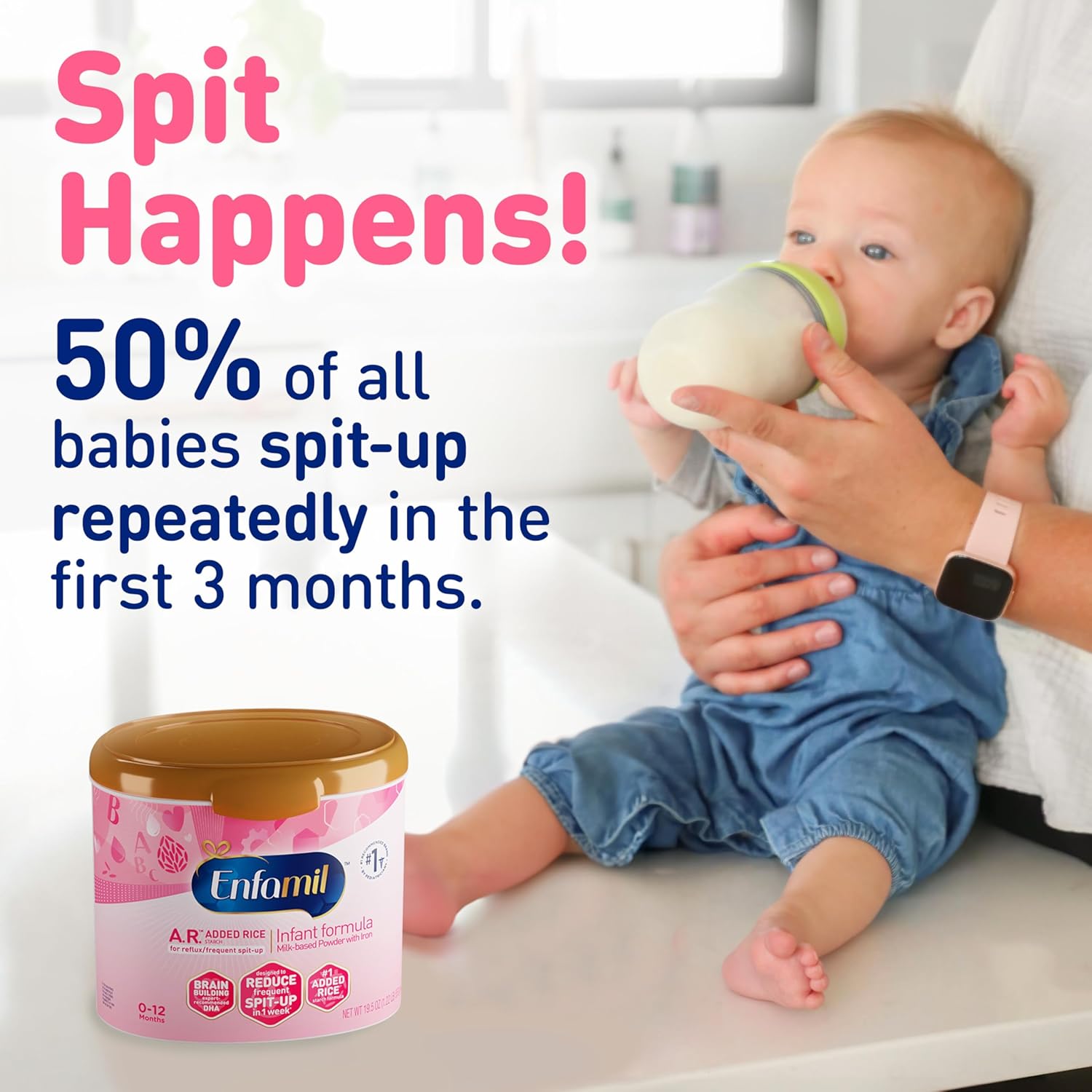 Enfamil A.R. Infant Formula, Clinically Proven to Reduce Reflux & Spit-Up in 1 Week, with Iron, DHA for Brain Development, Probiotics to Support Digestive & Immune Health, Powder Tub, 19.5 Oz